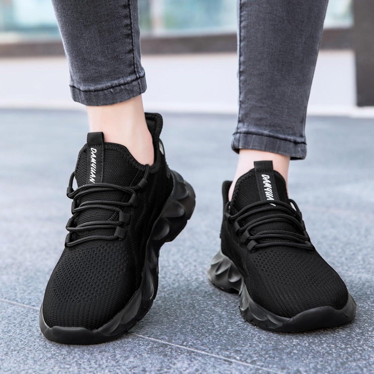 Tennis Shoes Womens Slip On Running Walking Shoes Size 7 Non Slip Athletic Casual Sports Black 38 - Image 2