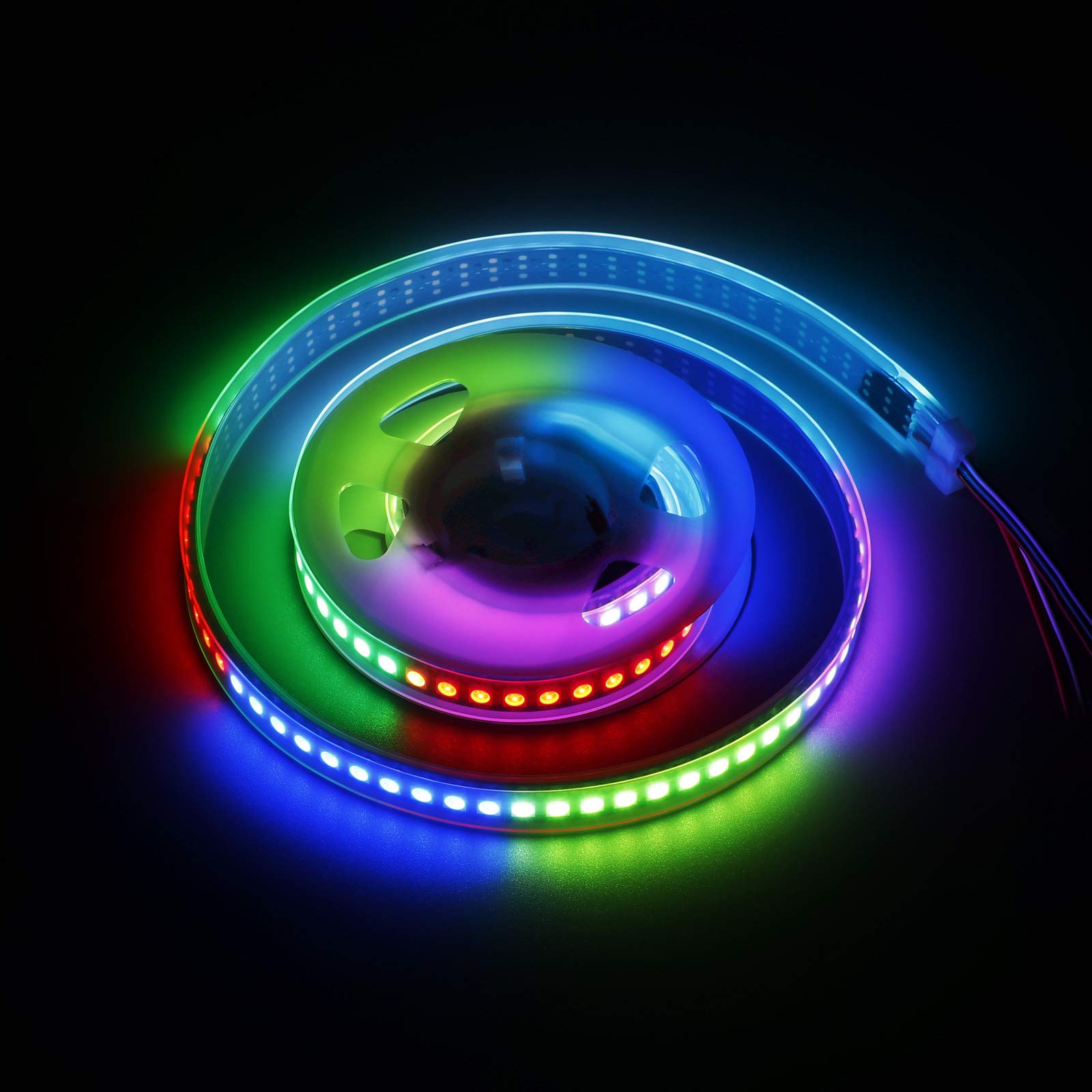 GOMING 5V WS2812B Individually Addressable RGB LED Strip Light 3.3ft/1M 144Pixels Waterproof IP67 5050 SMD Dream Color Black PCB LED Strips for DIY Projects