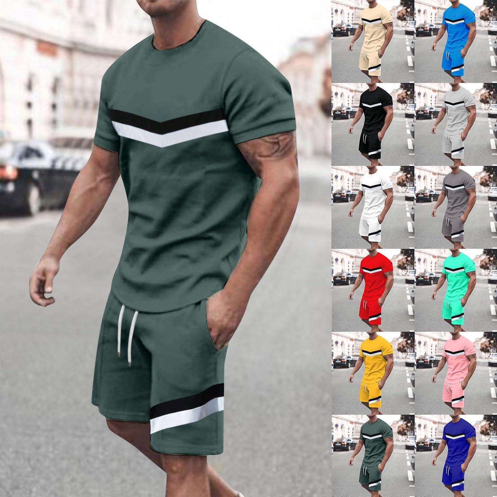 Tuta da uomo estiva con maglietta e pantaloncini, set da 2 pezzi, tuta estiva alla moda, comoda e casual, tuta da jogging a maniche corte, tuta da jogging natalizia