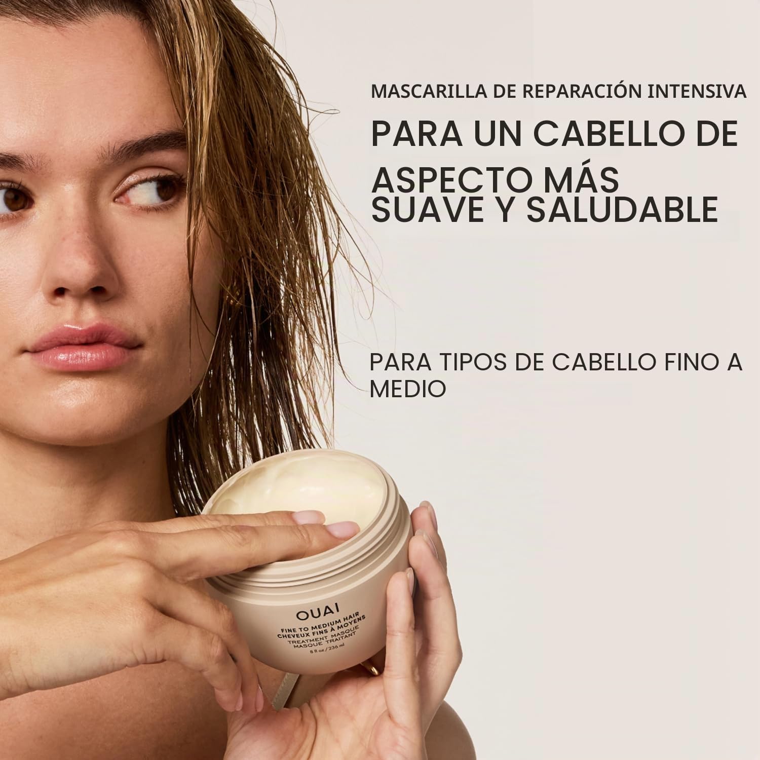 OUAI Mascarilla de Tratamiento para Cabello Fino a Medio - Máscara Capilar para la Reparación, Hidratación y Brillo del Cabello - Con Mantequilla de Karité, Queratina y Pantenol - Cuidado Capilar