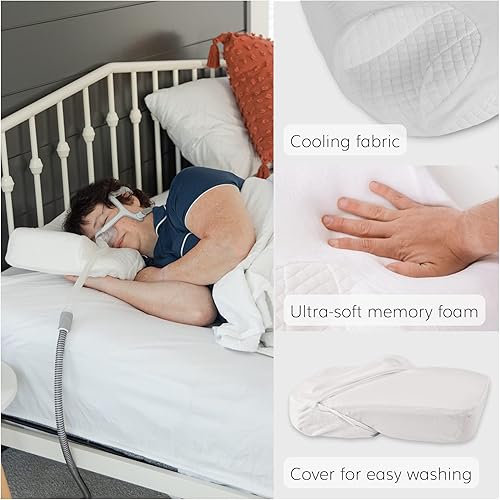 Miniatura 5 de BraceAbility Almohada CPAP – Cuña de postura ortopédica de contorno ortopédico de espuma viscoelástica para paciente de lado, para evitar ronquidos,