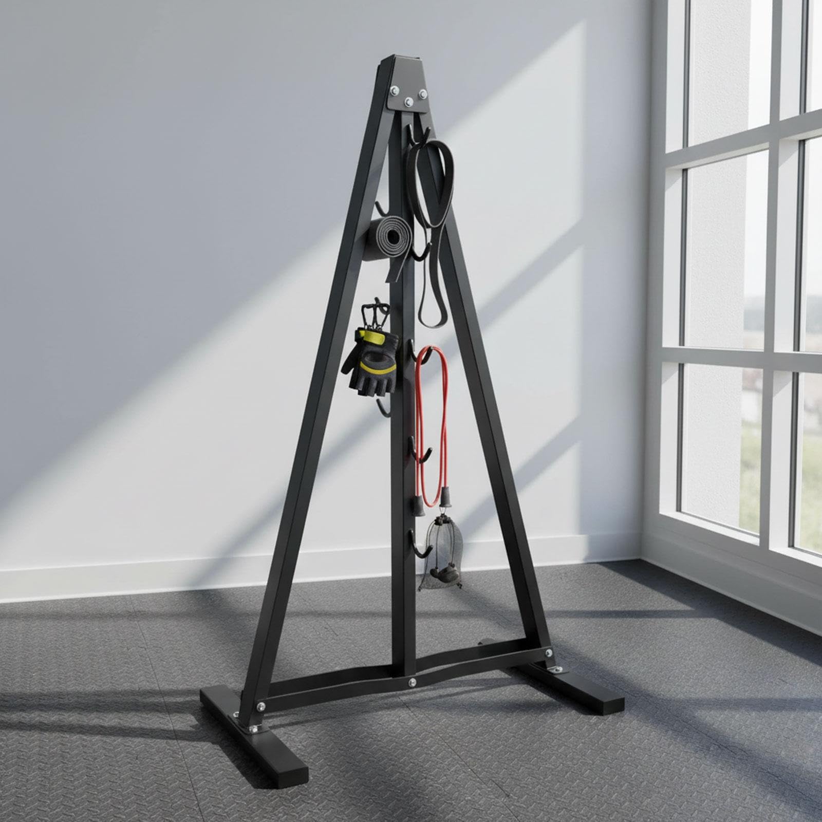 Amagogo Barra de soporte de almacenamiento negro con ganchos, accesorio resistente, portátil, ahorra espacio, de entrenamiento,