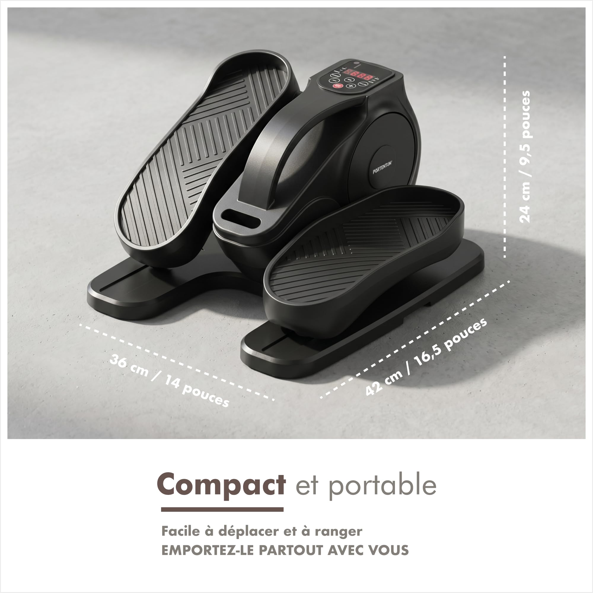 PORTENTUM Mini Velo elliptique électrique avec Bandes de résistance – Tapis et Sangles – Pédalier d'appartement Automatique et Manuel 12 Vitesses – Pedalier Moteur Silencieux