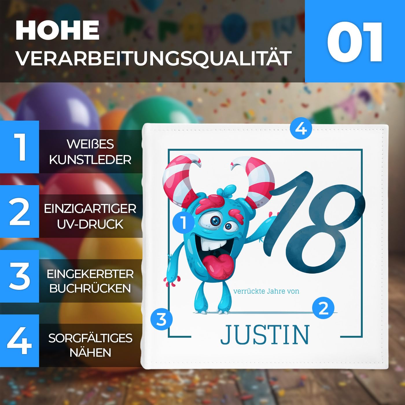 Maverton Einsteckalbum mit Aufdruck für 500 Fotos - Fotoalbum zum Einstecken 10x15 cm - Größe: 33x33cm - Weiß - Geschenke für Männer - personalisierte Geschenke zum Geburtstag