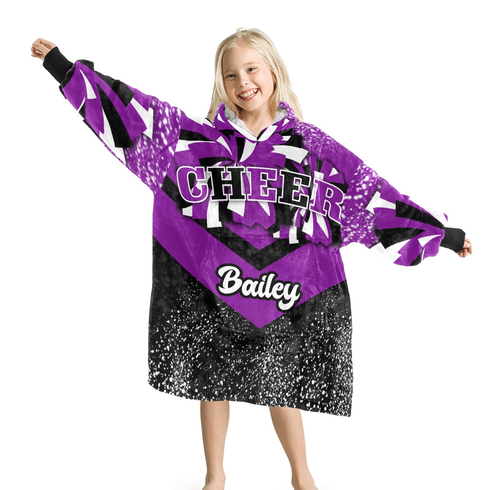 Sports Blanket Hoodie Kids Teens,Gymnastics Cheerleader Grape Custom Oversized Wearable Blanket Sweatshirt Fleece Hoodie Blanket for Kids Teens