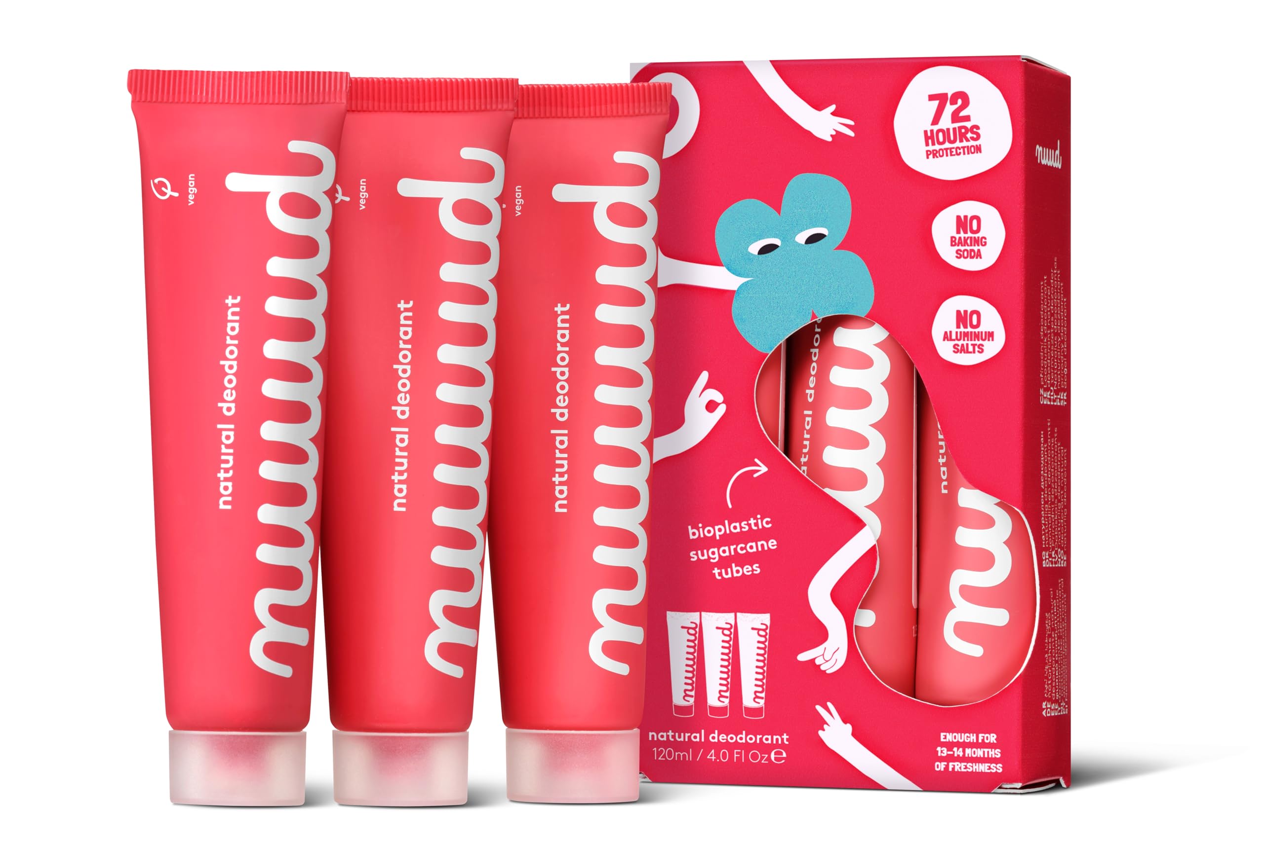 Nuud New Cream vegane Deocreme, XXL Pack Red, 3x40ml