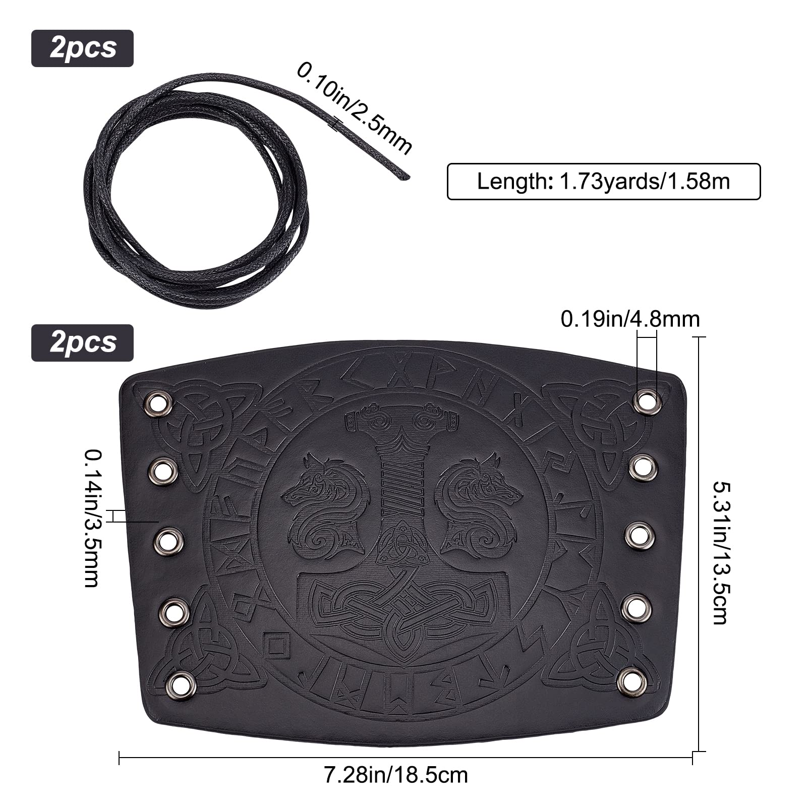 GORGECRAFT 2PCS Brazalete de Cuero Brazaletes de Armadura Medieval Patrón de Martillo Muñequeras Guardias Brazo Guardia Hebilla de Tiro con Arco Brazales Unisex Puños de Cuero Brazalete(Negro)