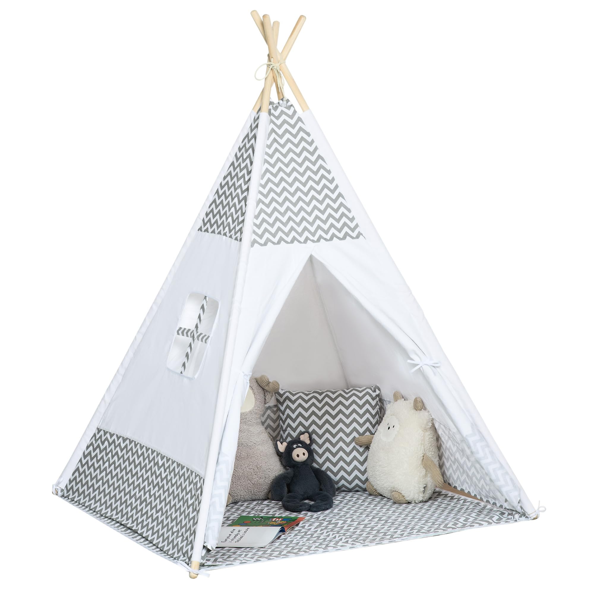 HOMCOM Tente Teepee Indien Tente de Jeu 1,2L x 1,2I x 1,55H m Gris Blanc