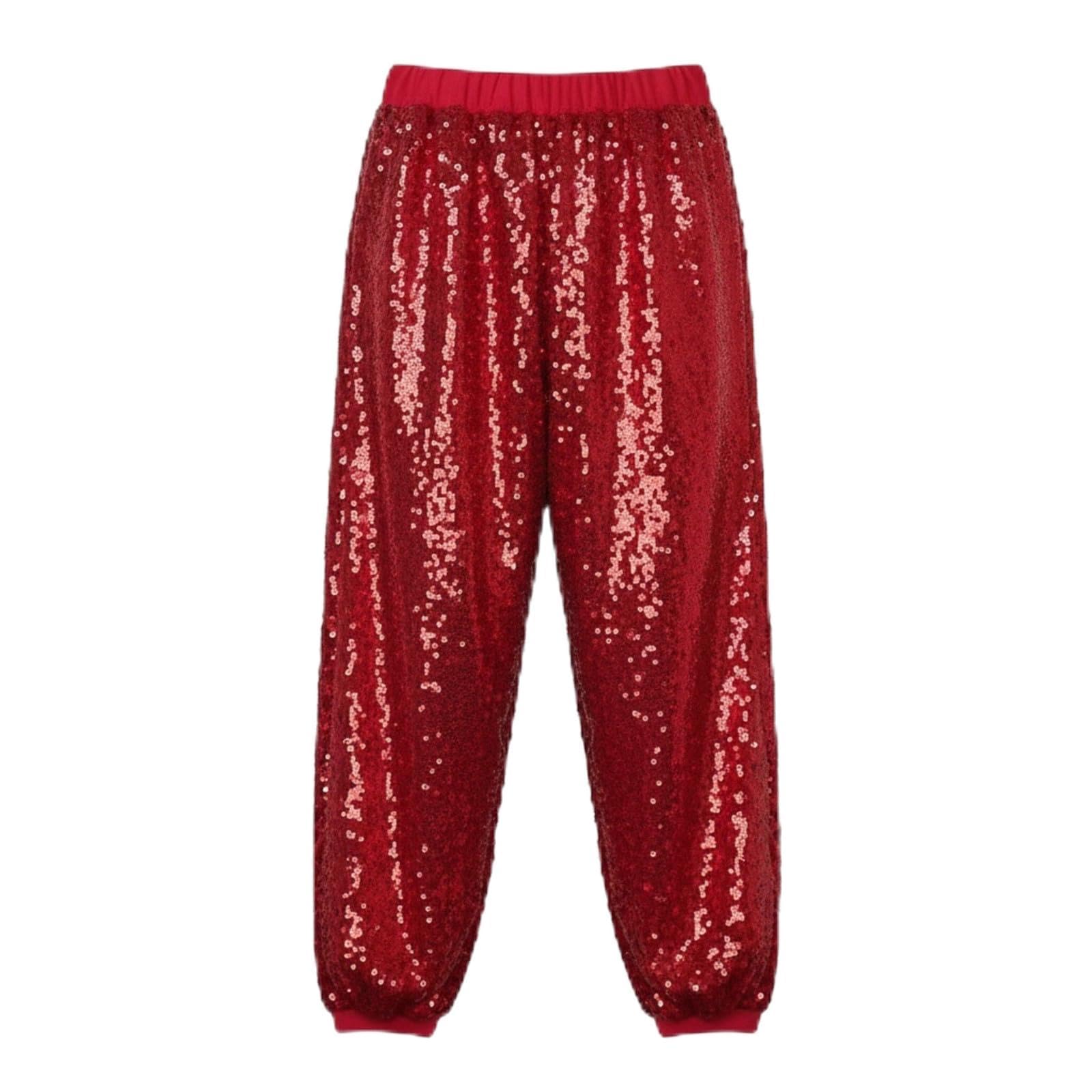 Pantaloni da jogging con paillettes luccicanti per ragazze con elastico in vita adatto per danza skateboard hip hop abbigliamento casual e feste