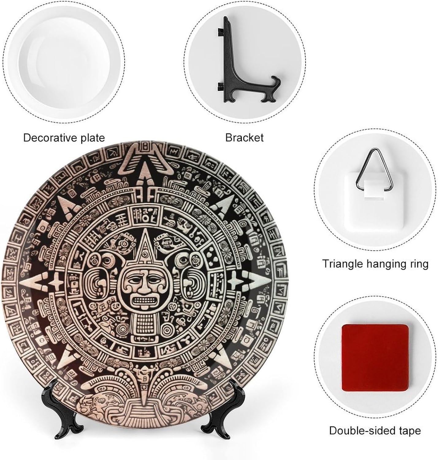 Ceramic Mayan Calendar End of The World Decorative Plate for Wall Hanging 6inch Large Bone China Dinner Plates with Display Stand Porcelain Art Dish for Home Kitchen Office Wedding Gift Farmhouse Deco image 3