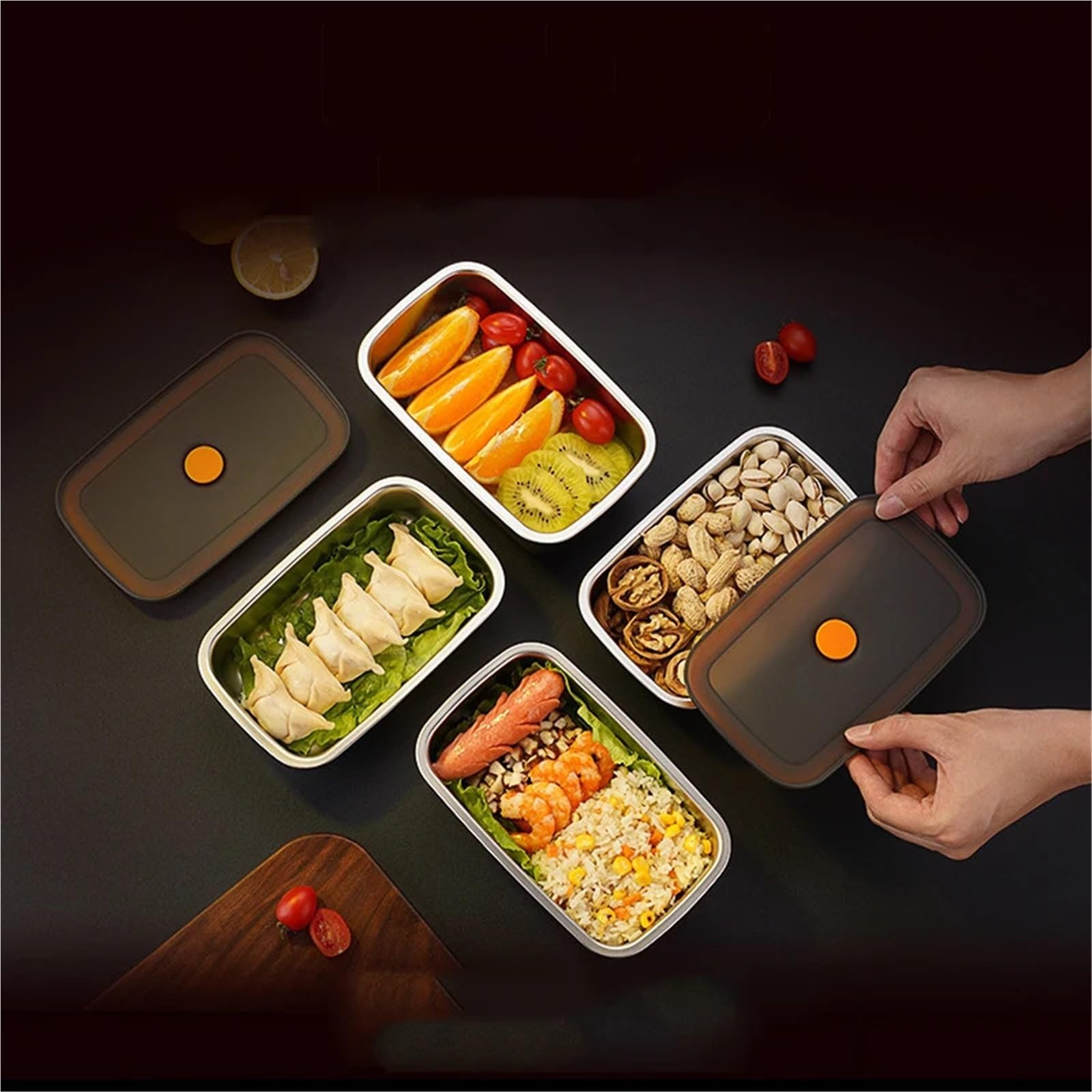 Contenitori per alimenti in acciaio inossidabile Set Di Contenitori For Alimenti In Acciaio Inossidabile Da 1/2 Pezzi, For Sottovuoto Portatili A Prova Perdite(600ml)