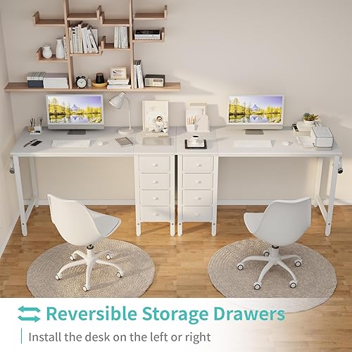 Miniatura 4 de Lufeiya Escritorio blanco para computadora con cajones, escritorio de trabajo de estudio de 47 pulgadas para oficina en casa, dormitorio,