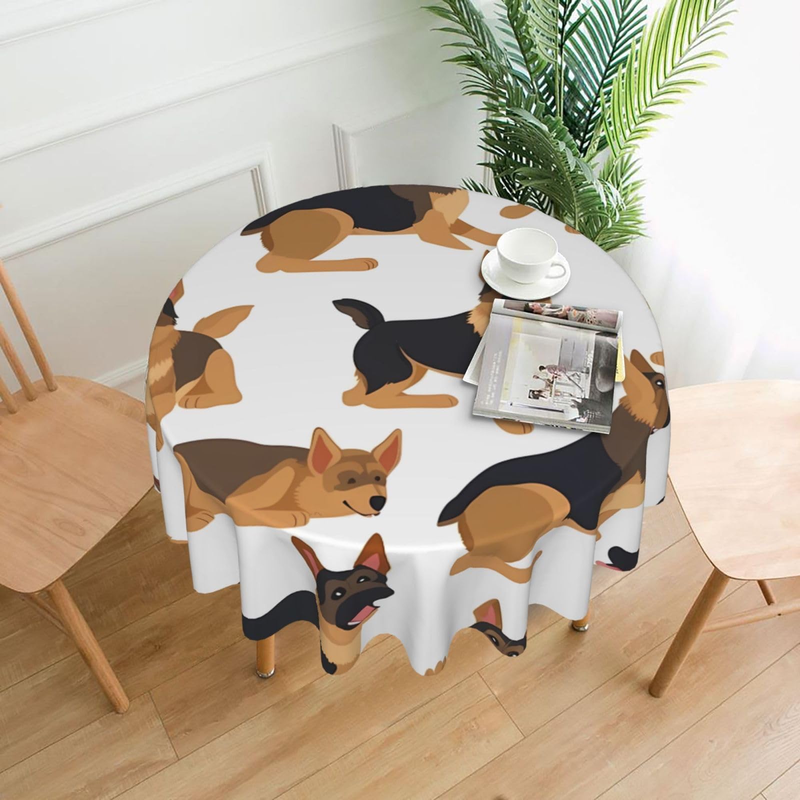 Fodpand Black German Shepherd Tablecloths For Round Tables 60 Inches - Reusable And Washable Kitchen Table Clothes Decorative Table Cover For Dining Tables, Buffet Parties, Wrinkle Resistant