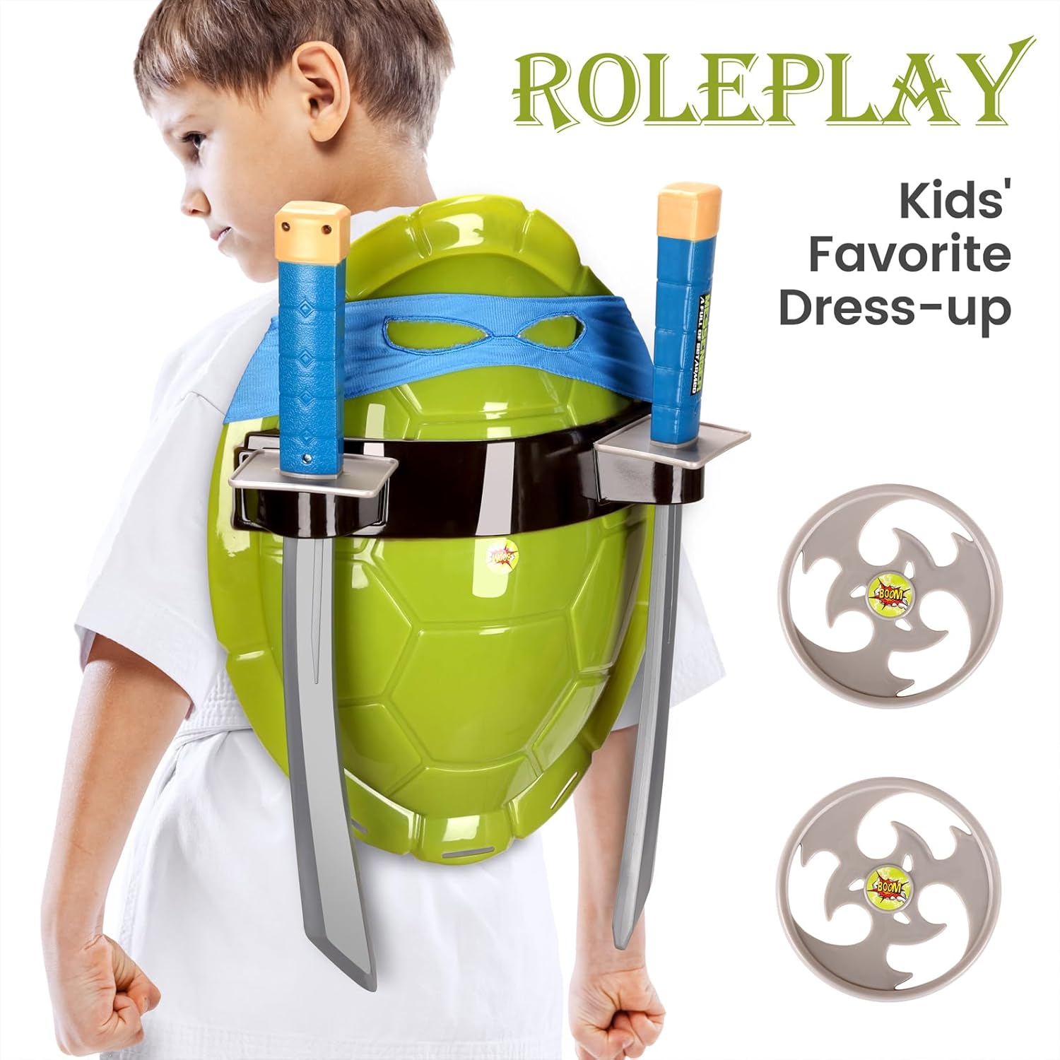 Turtle Shell for Kids Cosplay Costume with Toys Set, Role-Playing Turtle Shell Costume, Kids Halloween Costume for Boys and Girls, 6set - Image 5