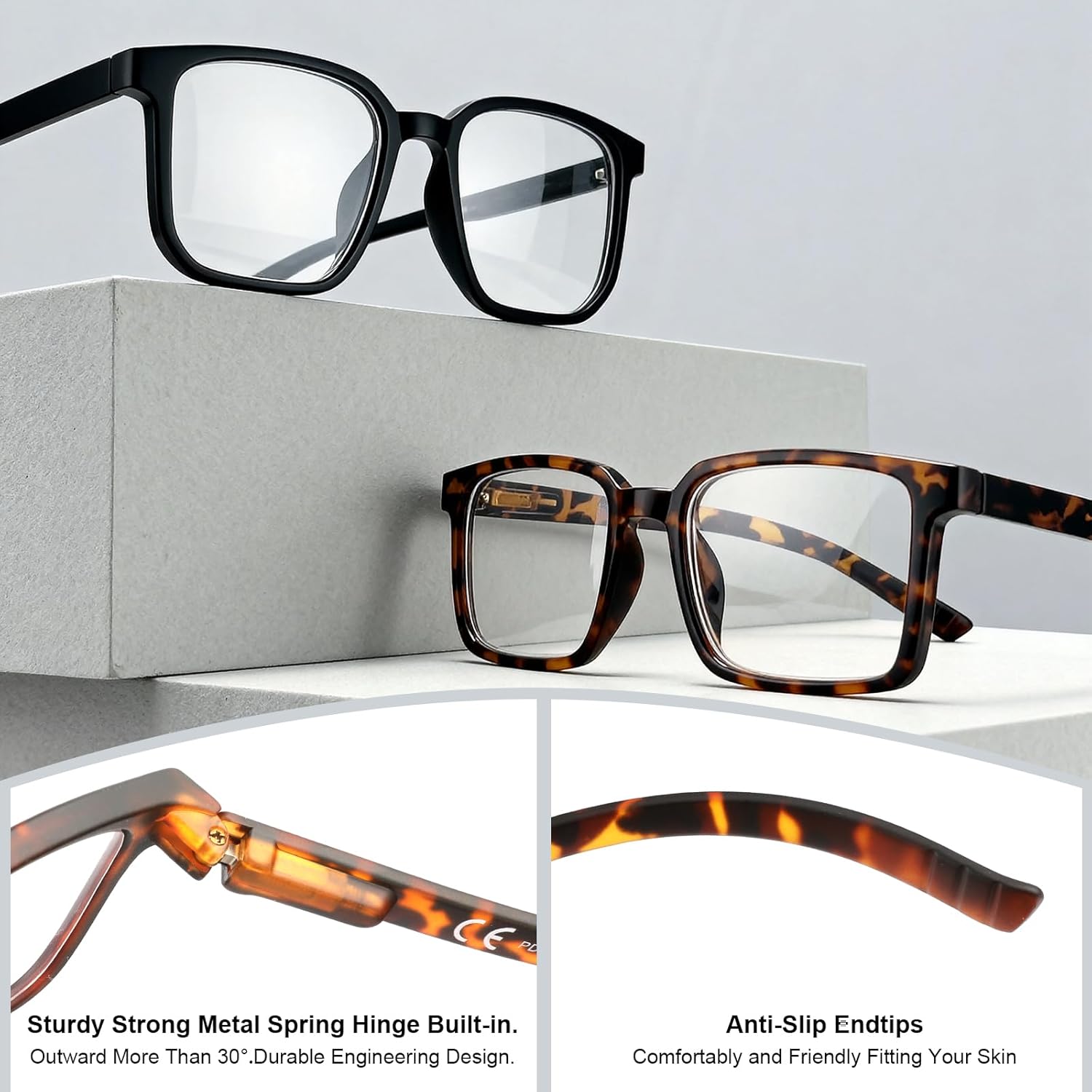 CARA 2 Pack Progressive Reading Glasses for Women Men Multifocus Blue Light Blocking Computer Readers, Around the Neck Hanging Frame with Flexible Spring Hinges Long Temples(Black+Tortoise, +2.50) - Image 6