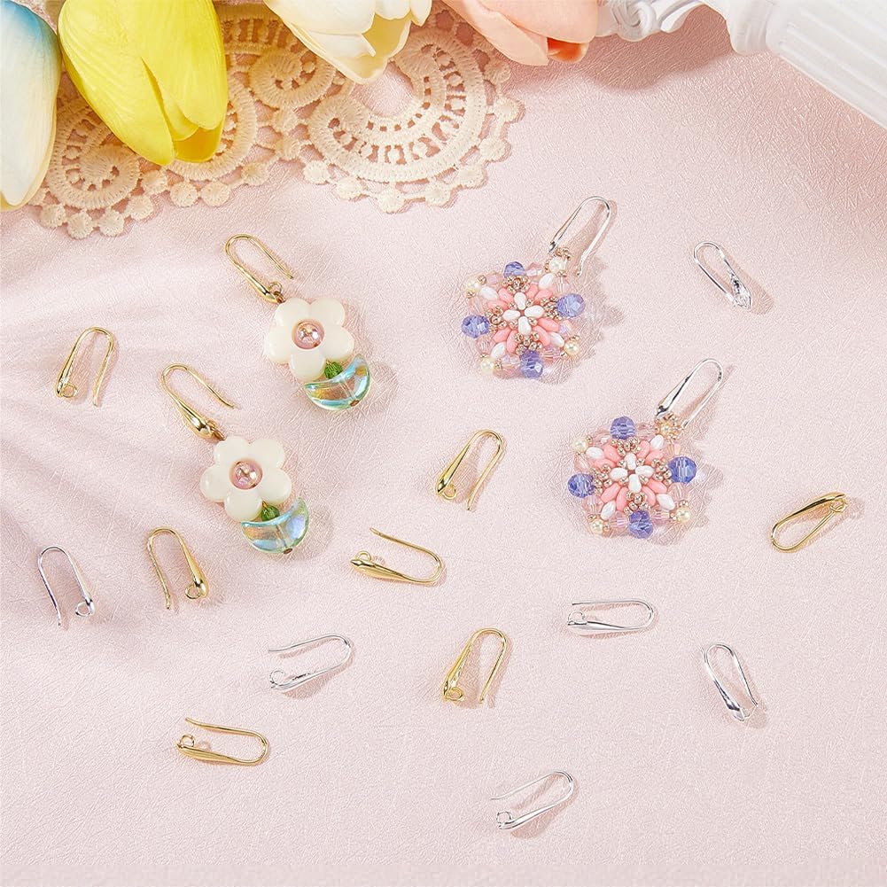 SUNNYCLUE 1 Box 40Pcs 2 Colors Dangle Earring Wires Brass Earring Hooks with Loop Real 18K Gold Plated Silver Teardrop Hanging French Ear Findings Accessories for Jewelry Making Supplies DIY Crafts - Image 3