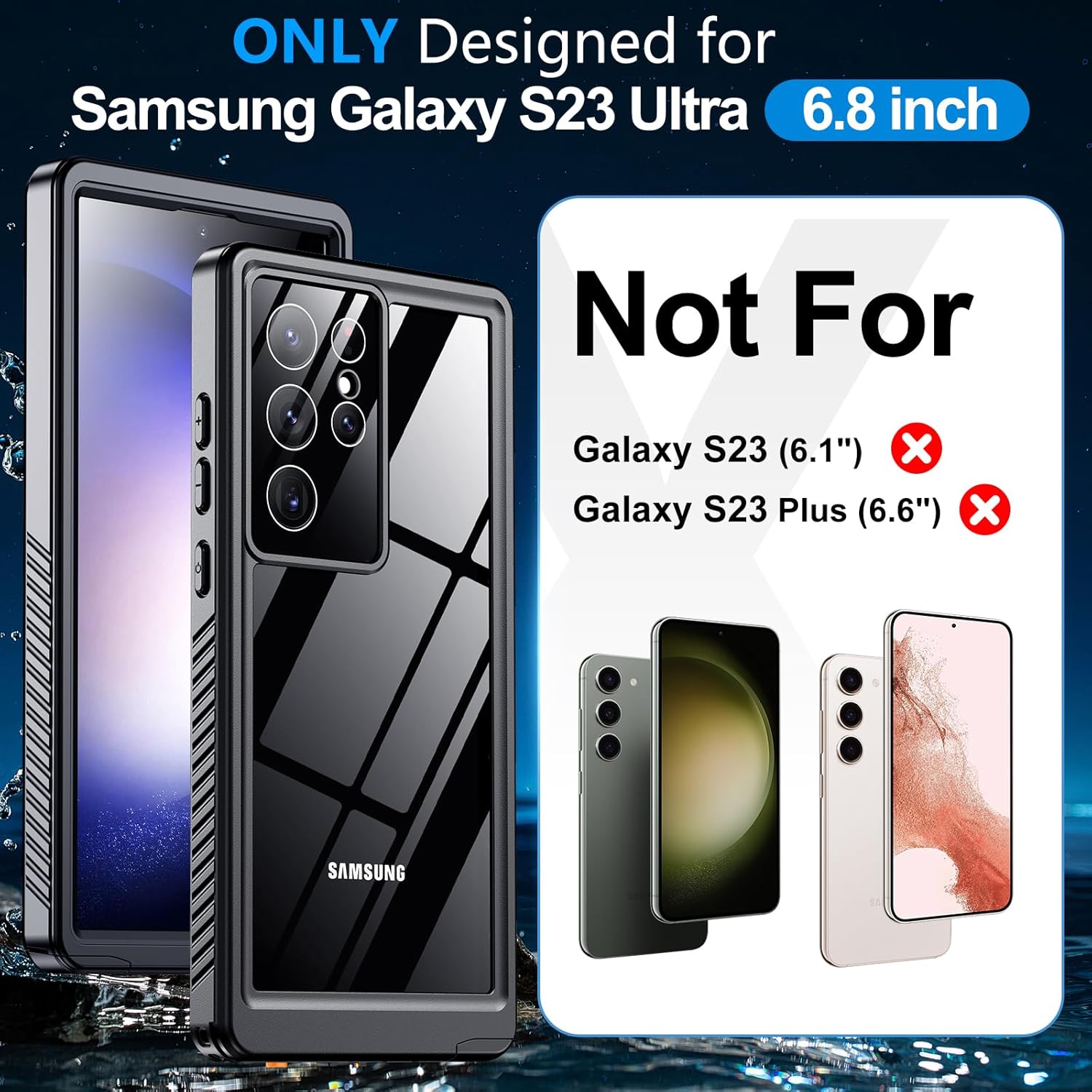 MOZOTER for Samsung Galaxy S23 Ultra Case Waterproof,[IPX8 Underwater Case][Full Body Shockproof & Military Dropproof]Clear Sound Quality Built-in Screen Protector for Samsung S23 Ultra 6.8 inch-Black