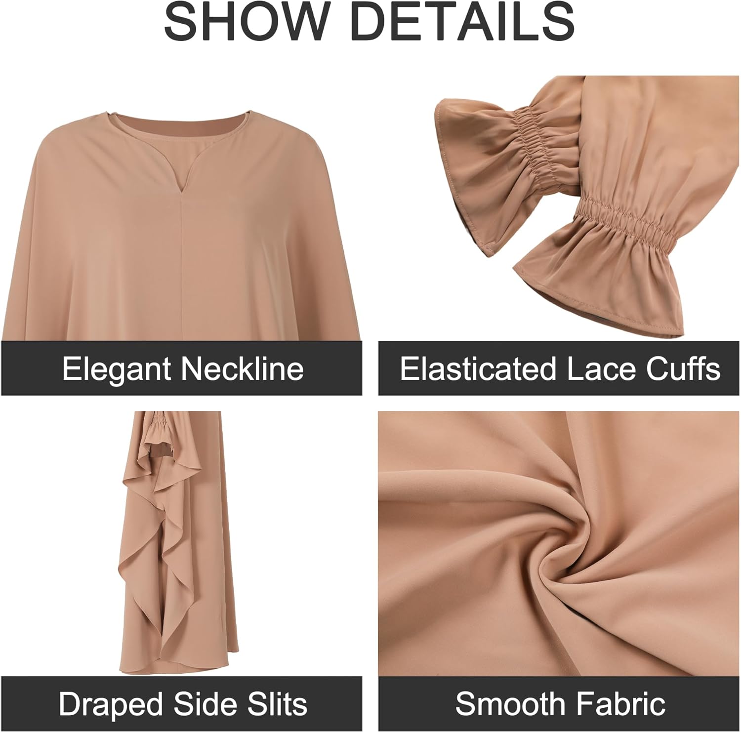 2PCS Women's Muslim Abaya Dress Lace Cuffs Islamic Dubai Prayer Robe Smooth Flowy Muslim Women Clothes - Image 6