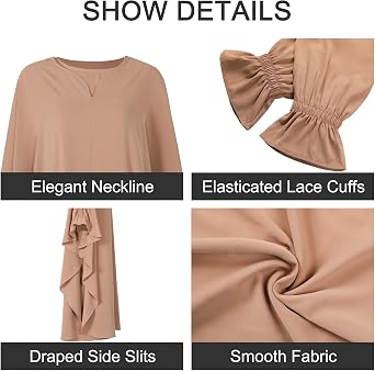 2PCS Women's Muslim Abaya Dress Lace Cuffs Islamic Dubai Prayer Robe Smooth Flowy Muslim Women Clothes