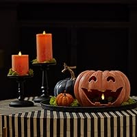 Vista 5 de Luminara Jack-o'-Lantern - Portavelas de calabaza – naranja 10 x 6.75 pulgadas – Cepillo seco de resina para Halloween, otoño, cosecha, festival