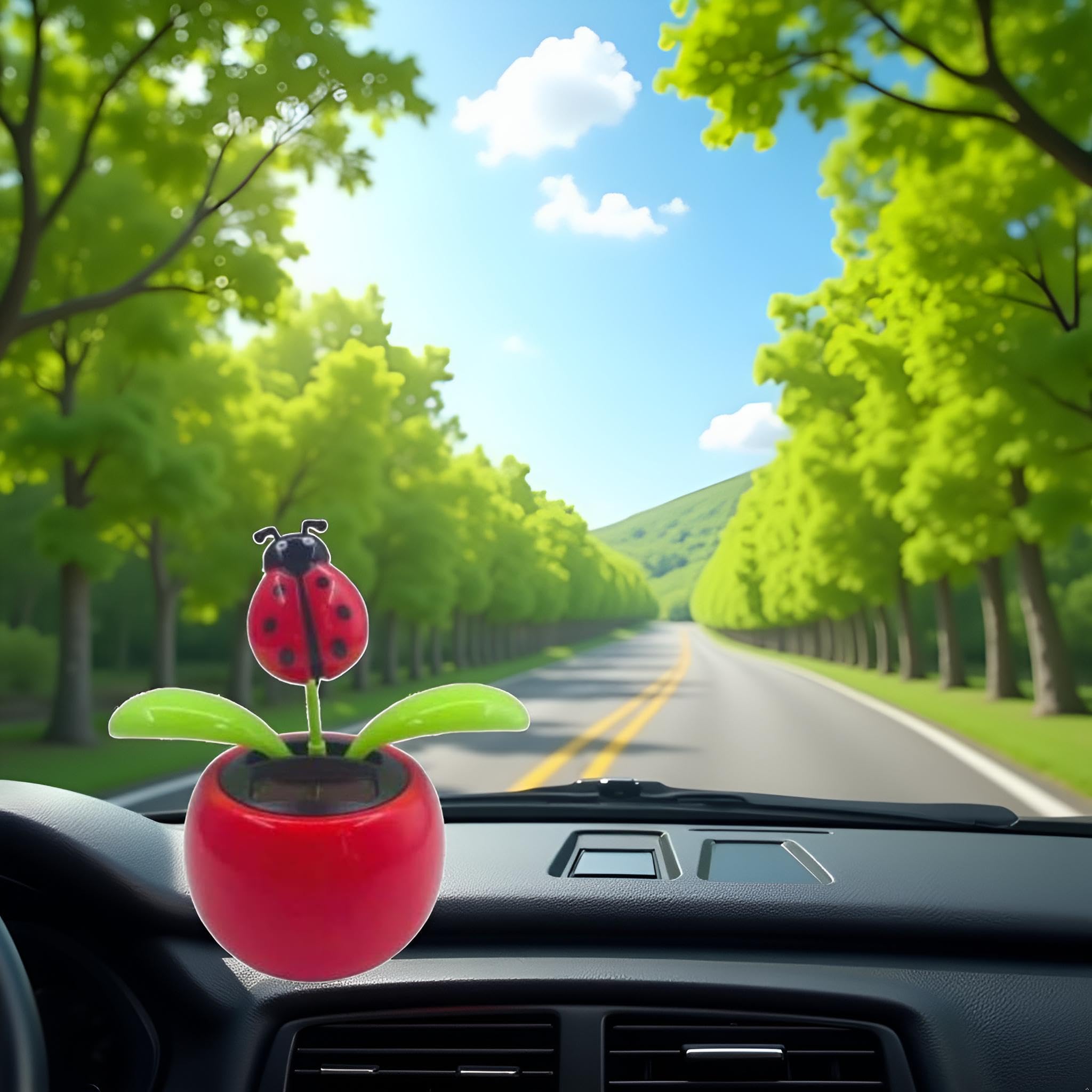 Red Seven-Starred Ladybug Solar Dancing Car Dashboard Decorations, Funny Solar Powered Dancing Flower Pot Car Ornaments Flower Swinging Toy for Car Decor, Funny Gifts for Friends Solar Power Kits