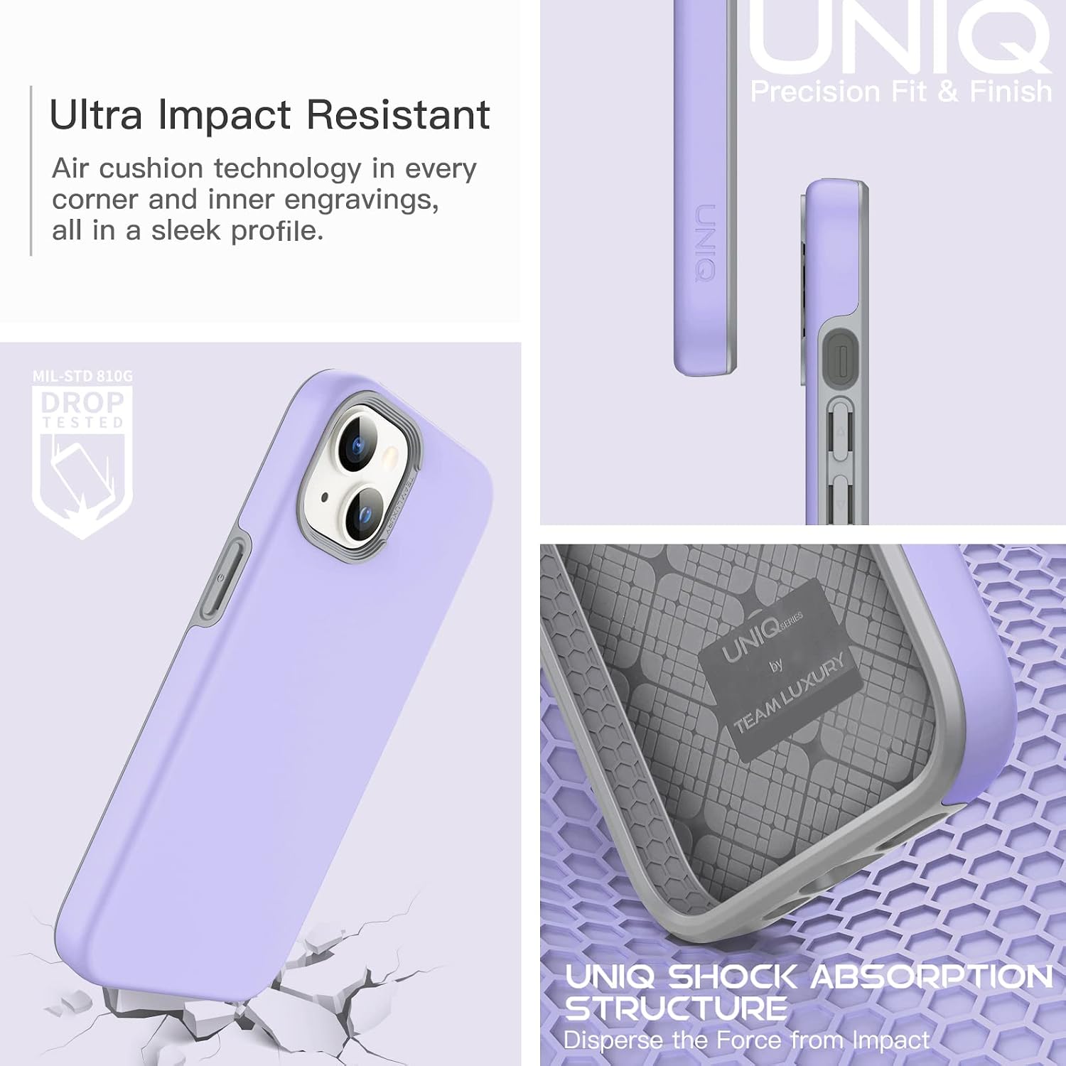 TEAM LUXURY Designed for iPhone 13 Case/iPhone 14 Case, [Ultra Impact Resist] Shockproof Rugged [Anti-Scratch] Protective Case for iPhone 13/14 Phone Case Cover 6.1 Inch, (Lavender Purple)