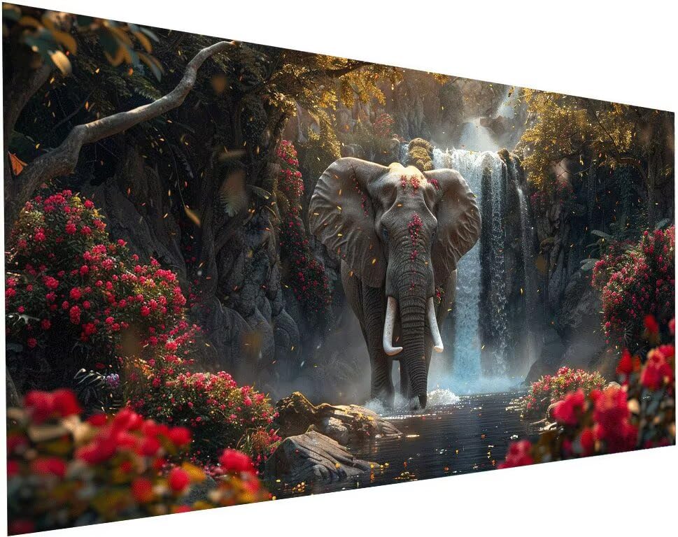 Peinture diamant adulte xxl éléphant anti-stress : kit complet 55x110 cm pour oublier les écrans