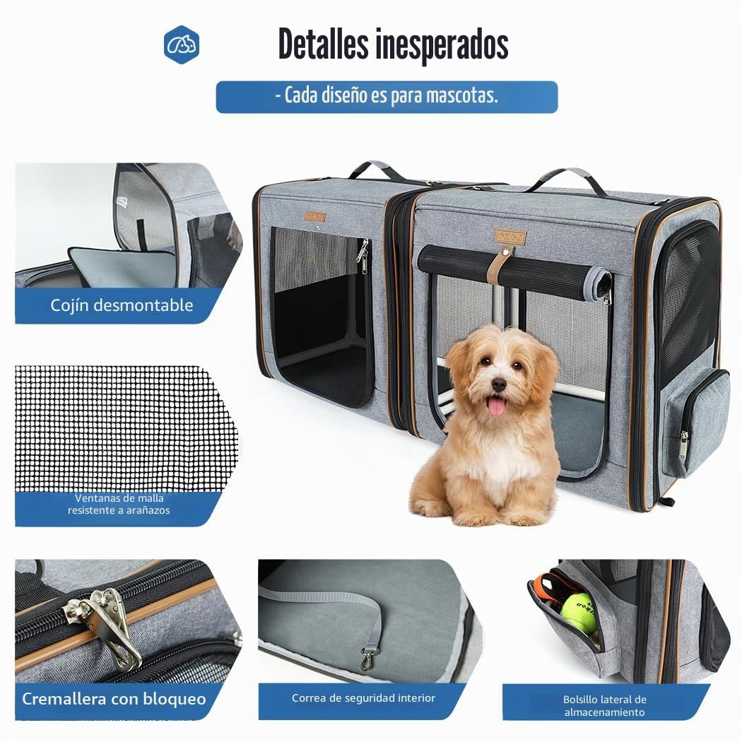 Lekeinchi Caja de transporte para perros 2 en 1, para mascotas medianas, caja de transporte plegable para gatos con marco de fibra fuerte, caja de arena para gatos, 2 cuencos, 2 alfombrillas para