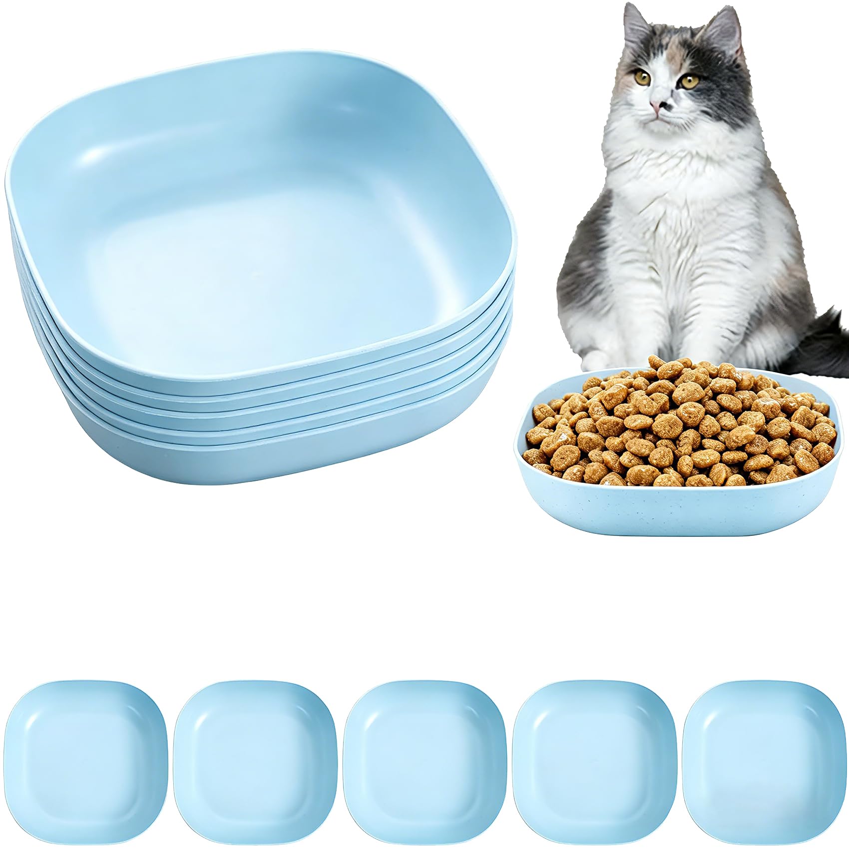 5 Pack Cat Food Bowls, 5.9 inch Unbreakable Wide Shallow Cat Dishes for Relief Whisker Fatigue, Pet Feeding Plate for Kittens, Short Legged Cats and Small Dog, Dishwasher & Microwave Safe โ image 1