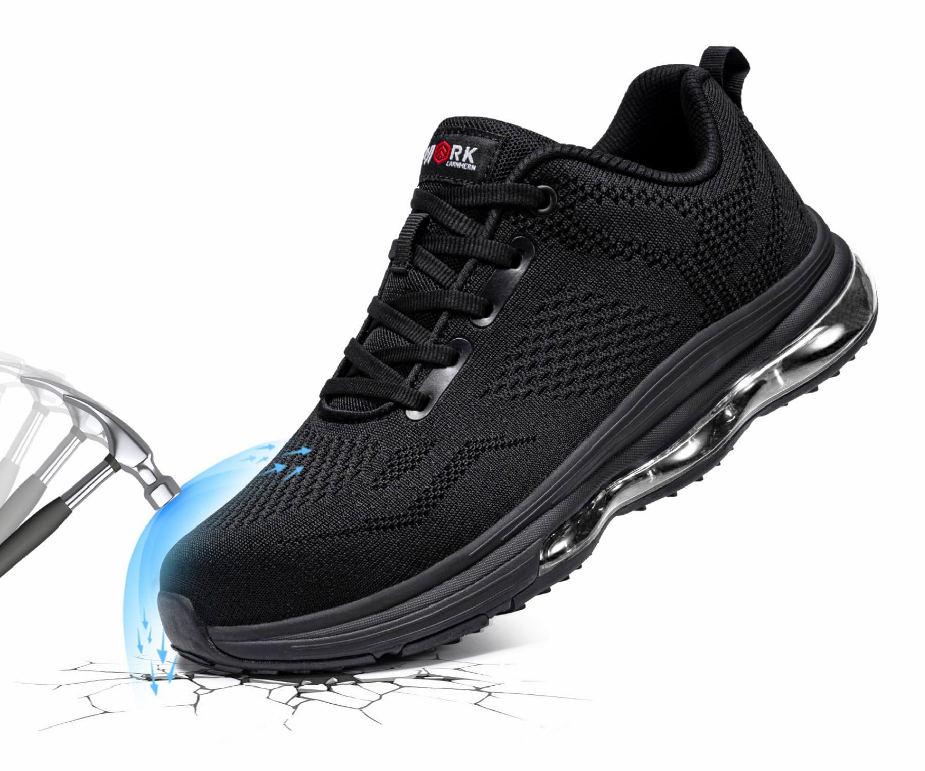 LARNMERN Zapatillas de seguridad antideslizantes con puntera de acero para hombre, ligeras, cómodas, transpirables, para correr