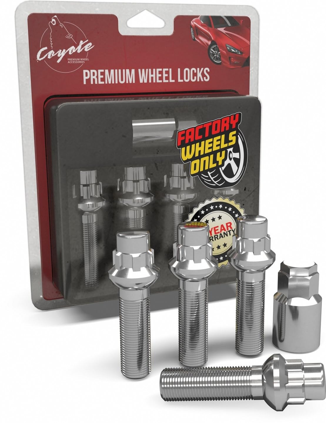 Wheel Accessories Parts 4 Locks + Key M15x1.25 15x1.25 Thread Ball Seat Lug Bolt Chrome Finish 44mm Shank Length Dual Hex Key 17mm &amp; 19mm fits Mercedes GLE GLS AMG Maybach GLS with OE Wheels