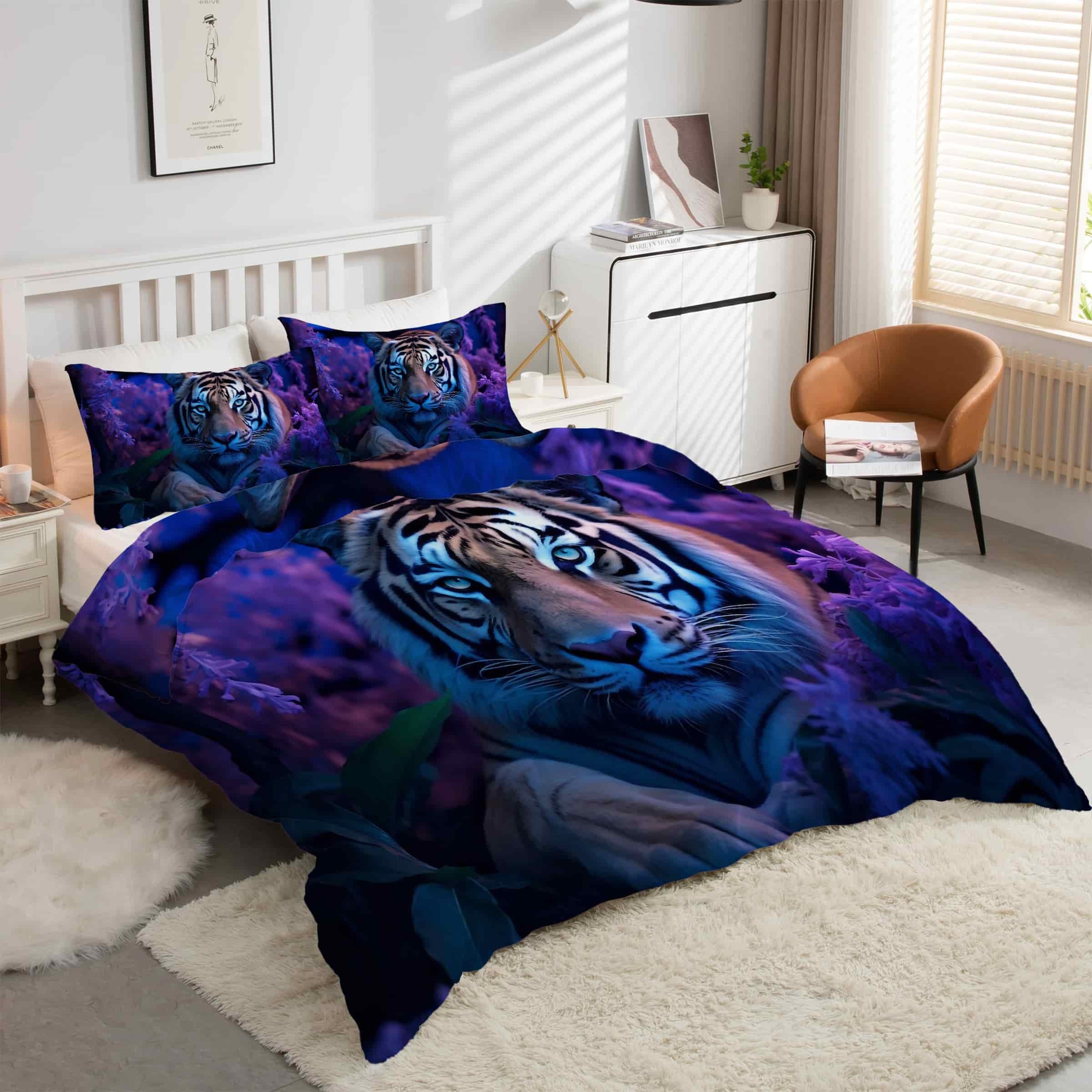 Parure de Lit Tigre Animaux 220x240, Idéale pour une Déco de Chambre Adulte Ambiance Jungle Sauvage