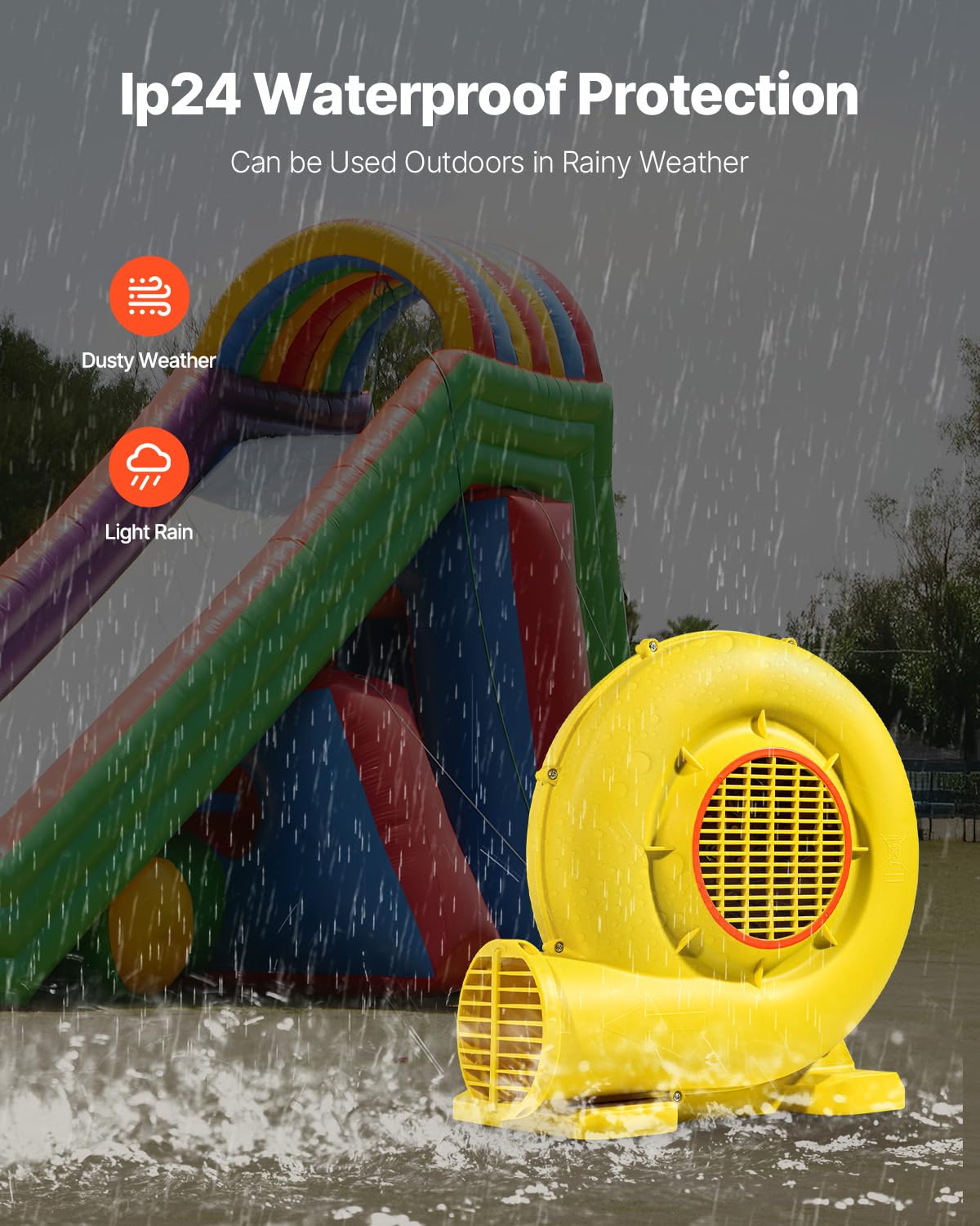 VEVOR Soplador de Aire para Castillos Inflables, 590 W y 690 W, 1,0 HP, Bomba Comercial, Ventilador Eléctrico 2750 RPM, Castillos Inflables, Toboganes de Agua, Amarillo, 360 x 230 x 370 mm
