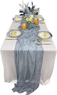 EH Linen Gaze Gaze Toalha de Mesa Decoração de Casamento Arco Drapeado Gaze Peça Central de Centro Corredor Noiva Chuveiro Corredor Algodão Tingido à Mão (Azul Escuro Dusty Blue)  