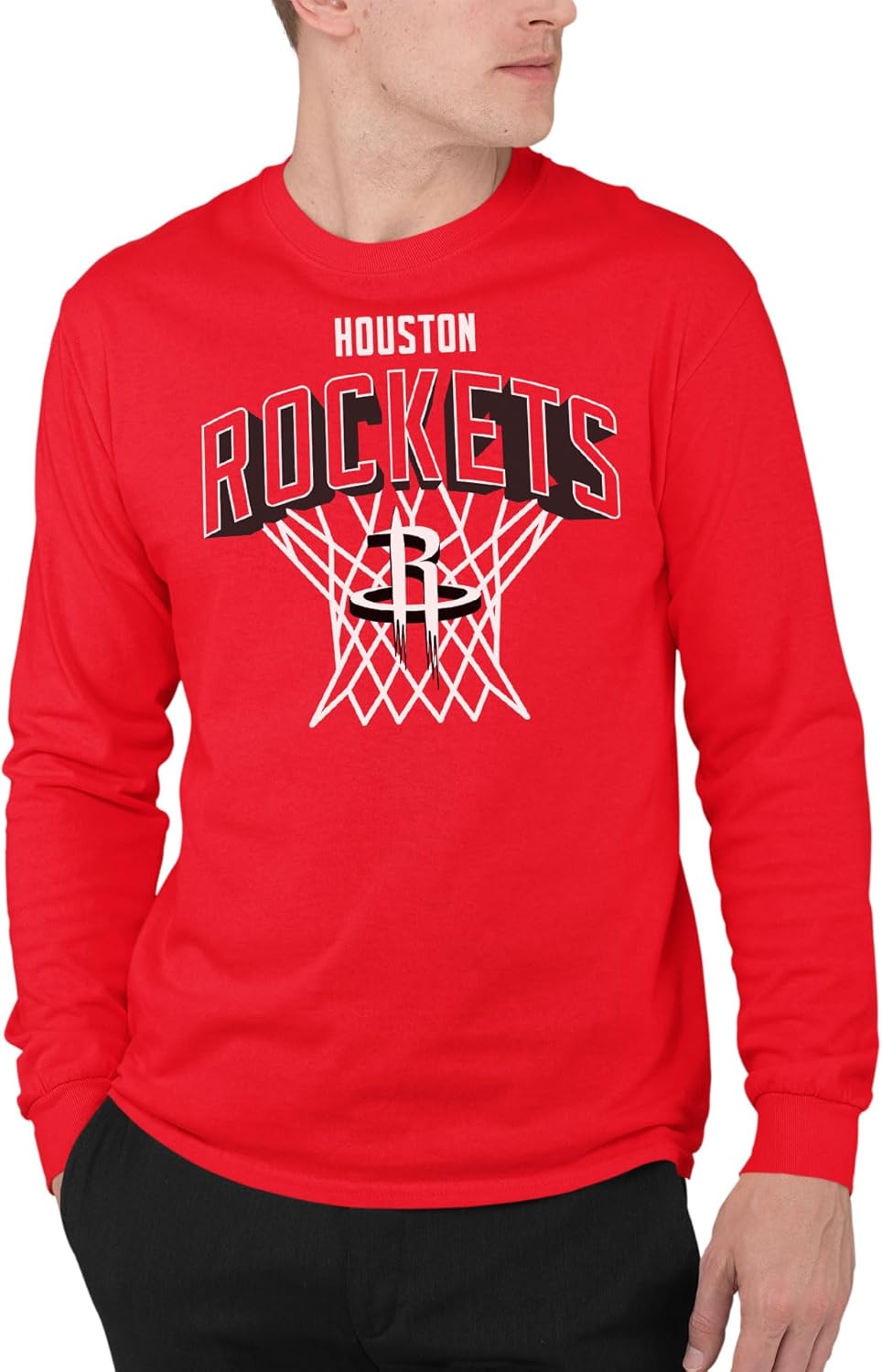 Junk Food NBA Unisex Adult Nothing But Net Houston Rockets Officially Licensed Adult Long Sleeve Fan Tee