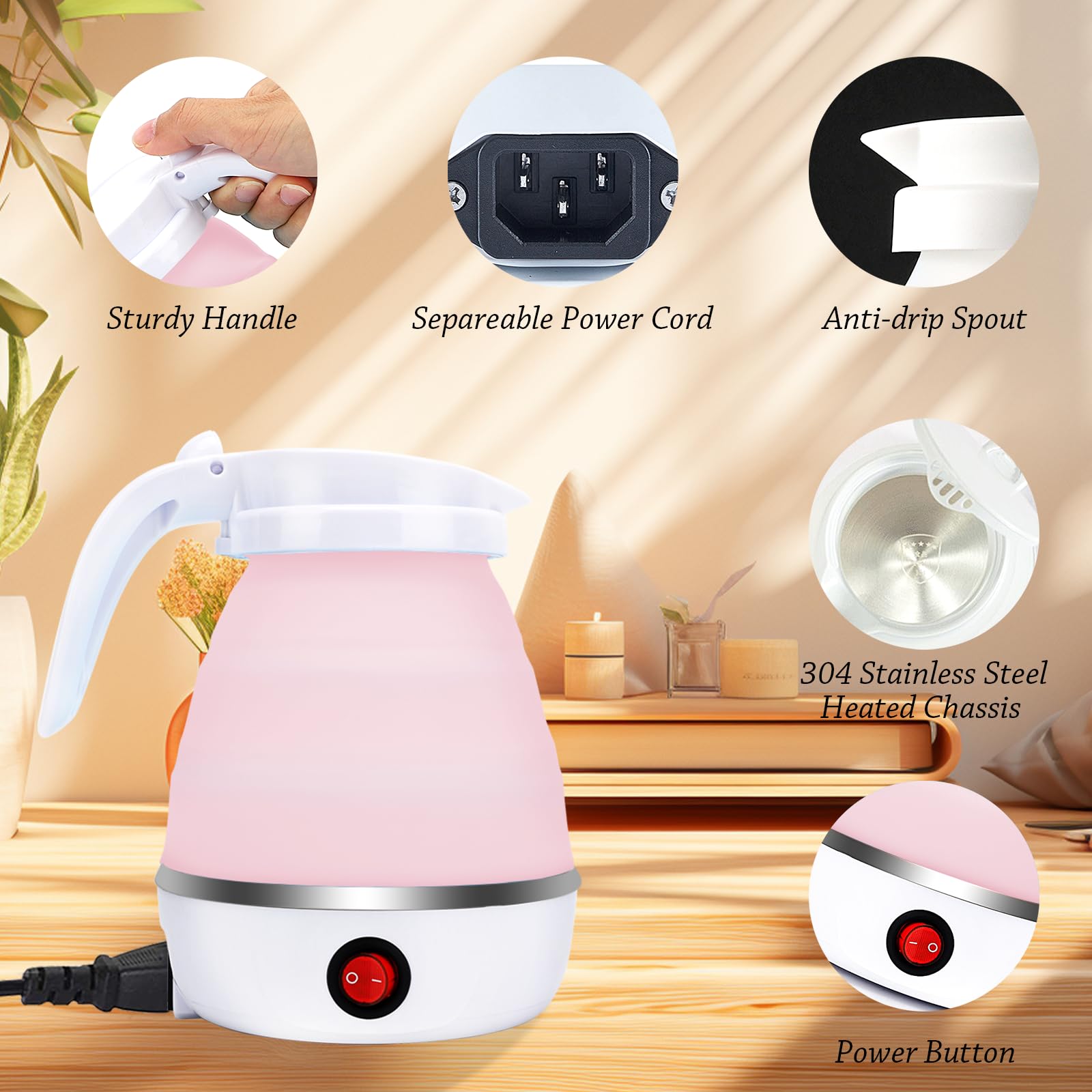 Bouilloire Pliable Piashow 600 Ml - Mini Bouilloire De Voyage - En Silicone - Avec 2 Gobelets Pliants - Bouilloire U00e9lectrique Portable Pour Camping, Voyage, Extu00e9rieur Mini Bouilloire Electrique De Voyage