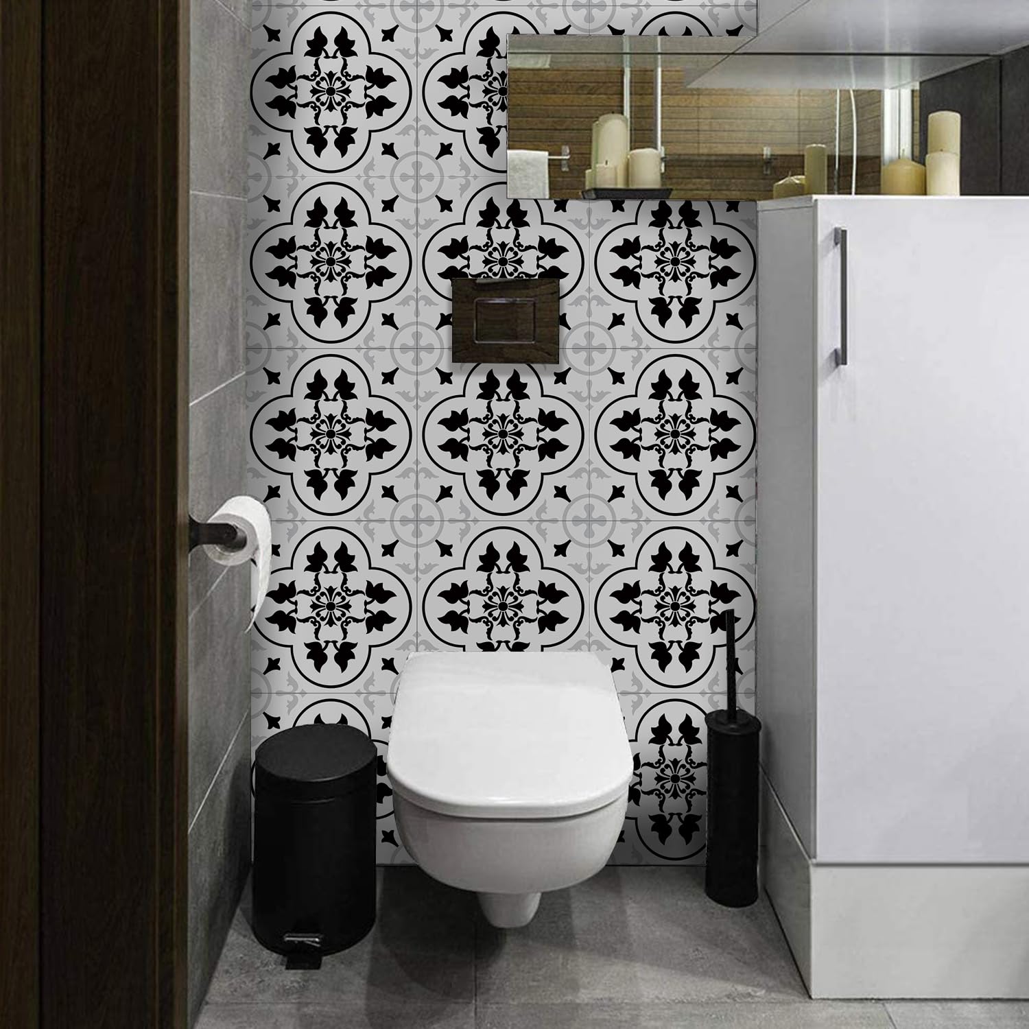Alwayspon 24Pcs 20x20cm Thickened Vinyl Floor Tiles Sticker, Peel and Stick Waterproof Backsplash Sticker Wall Tile Stickers for Kitchen Bathroom, T061