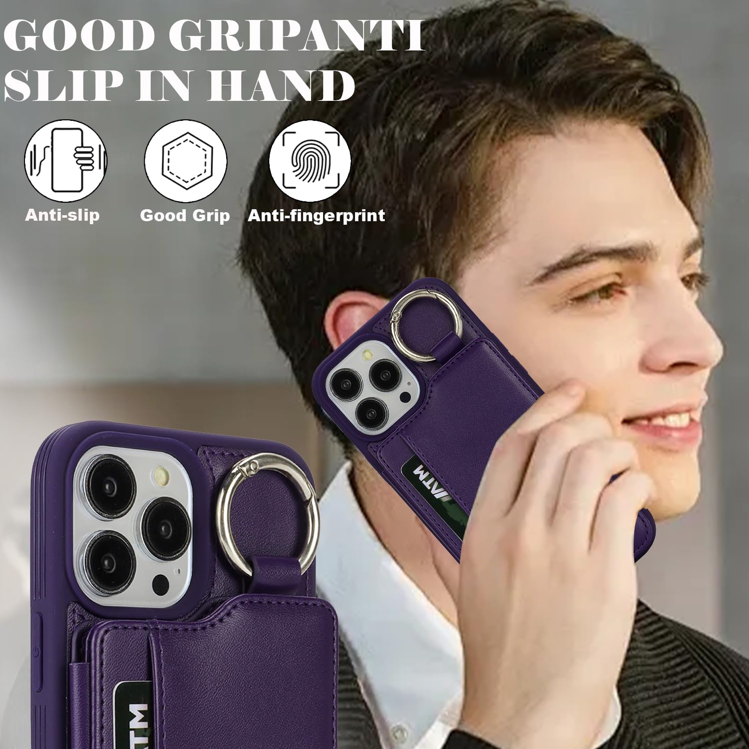 Havaya Custodia IPhone 16 Plus In Pelle Con Porta Carte E Cerniera - Colore Albicocca, Con Portachiavi E Stand