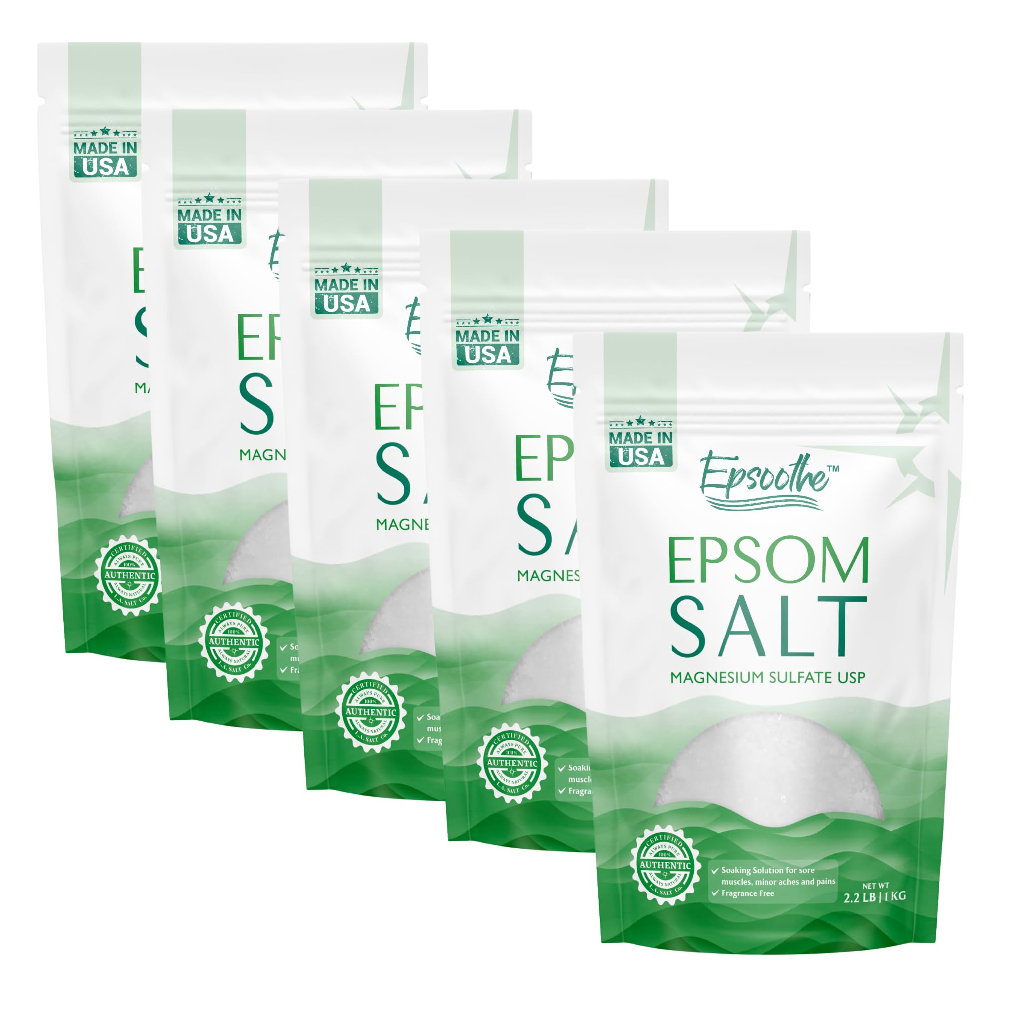 Epsoothe 2.2 Lbs Epsom Salt Bath & Foot Soak and Scrub | Pure & Natural Magnesium Sulfate USP | Soothes Muscles & Joints, Enhances Well-Being (5 Pack)