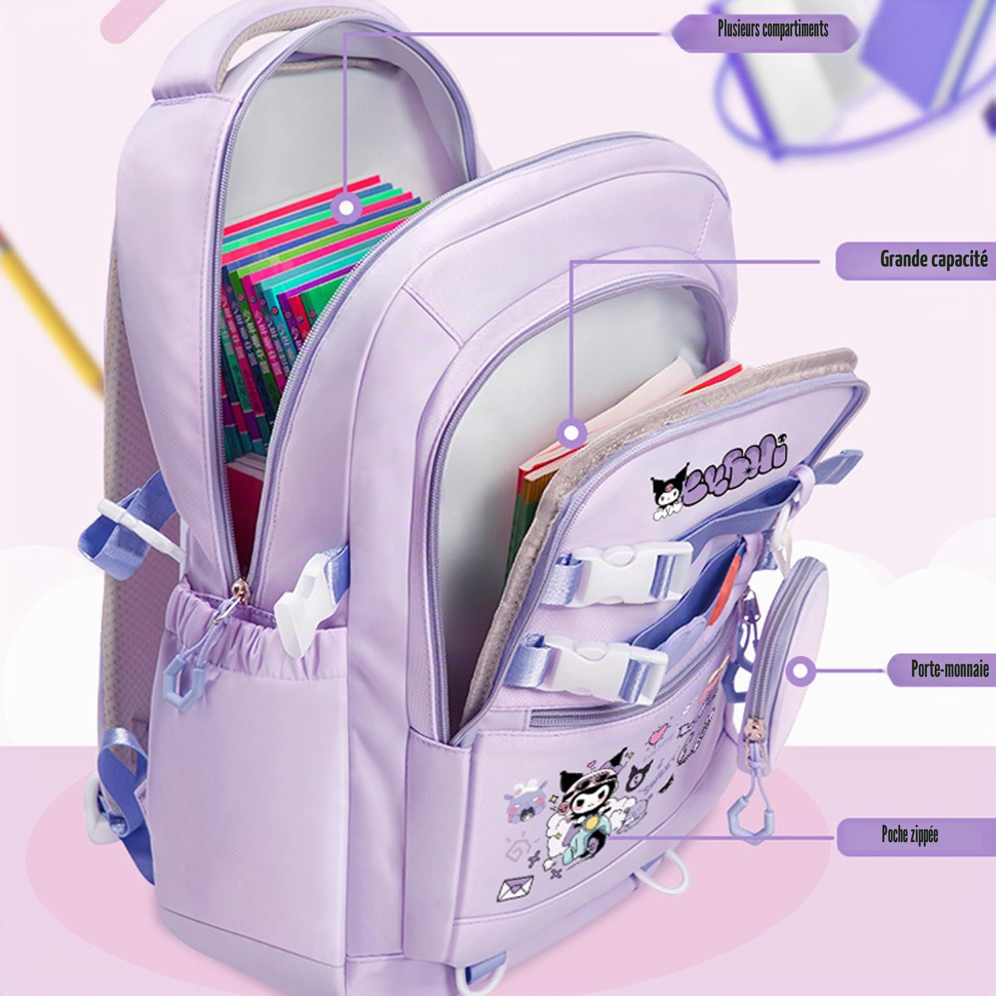 Roffatide Anime sac à dos avec mignonnes épingles anti-vol sac à dos pour ordinateur portable voyage randonnée sacs à dos cadeaux de nouveau semestre