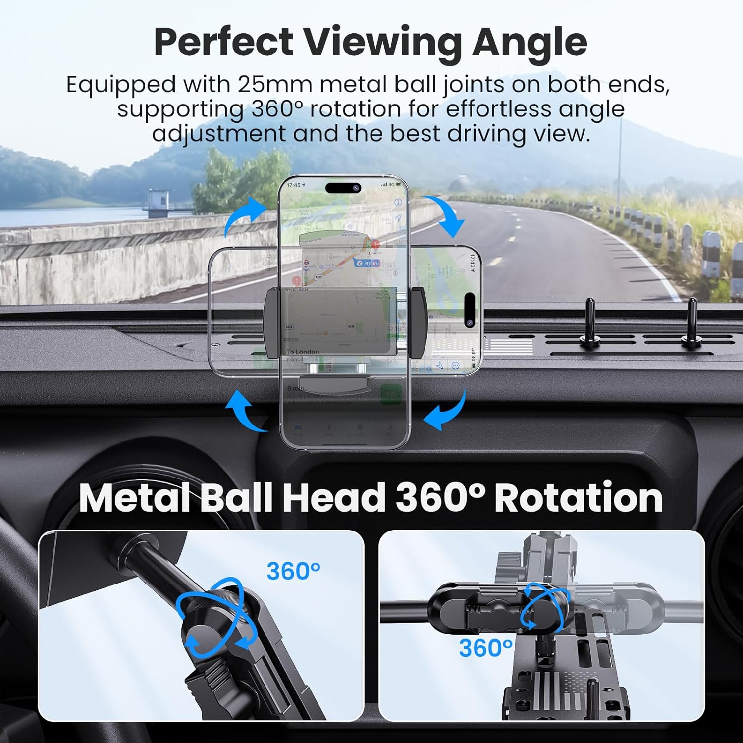 Upgraded Metal Phone Mount for Jeep Wrangler JL JLU 2018-2023 & Gladiator JT 2020 2021 2022 2023 Accessories, Dash Phone Holder with Duck Mounts System Kit (Not for 4xe & 2024+)