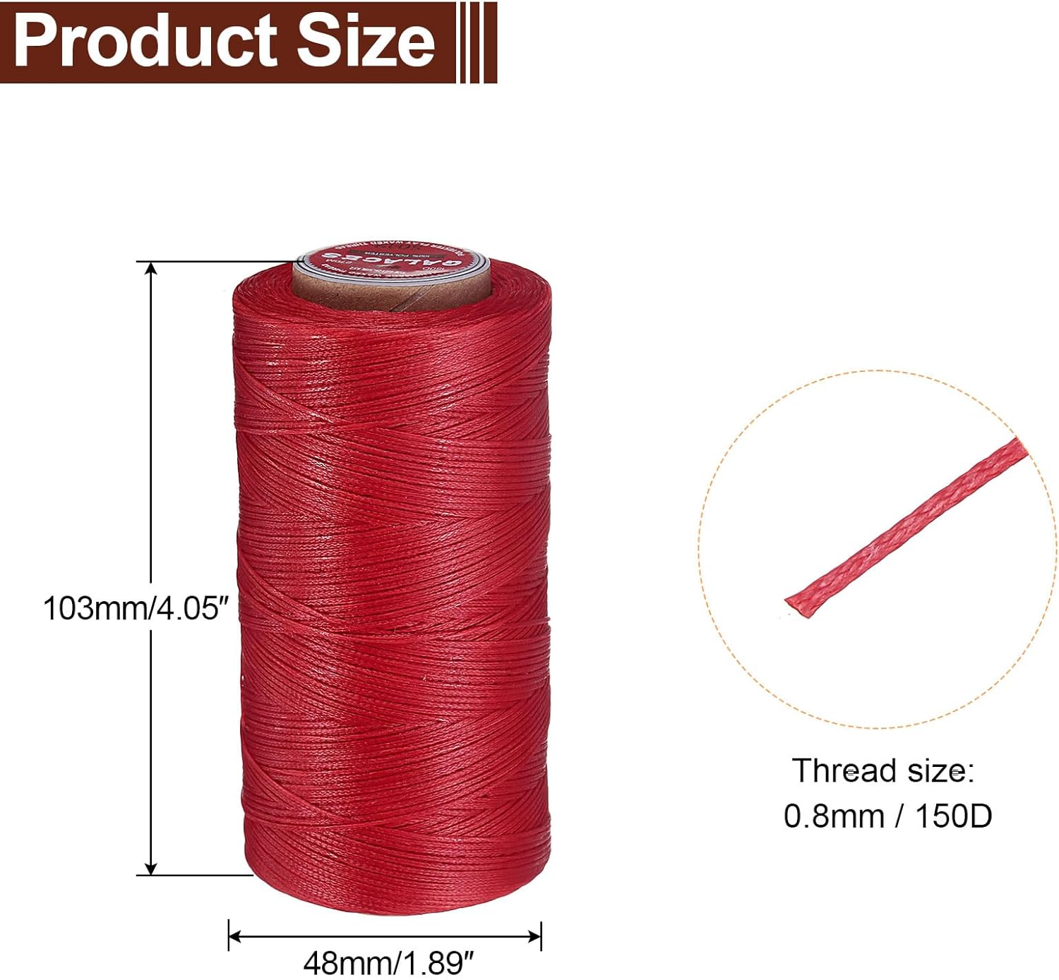 uxcell Flat Leather Sewing Waxed Thread, 270m / 295 Yards Polyester Wax String, 150D Wax Stitching Cord for Leather Crafts, Bookbinding, Bracelets Braided, Red - Image 2