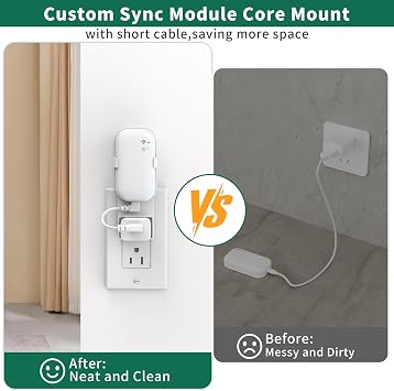 Blink Sync モジュールコア用コンセントウォールマウント、Blink屋内屋外セキュリティカメラ用同期モジュールコアマウント、乱雑なワイヤーなし、ドリル不要カメラマウント、短いケーブル付き、取り付け簡単ホルダー1パック