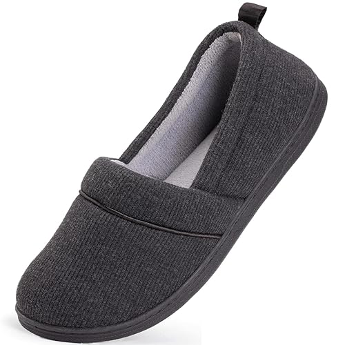 HomeTop Women's Comfy Loafer Slippers Lightweight Memory Foam Non-slip Indoor House Shoes - 9 - Black