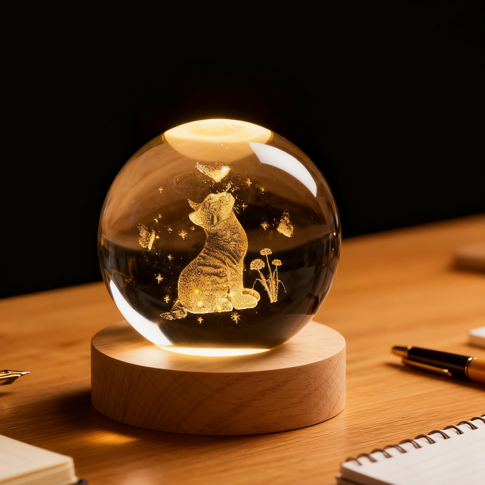 Bola de cristal 3D de gato, bola decorativa grabada con láser 3D, esfera de cristal para decoración del hogar, para amantes de los gatos, mujeres, madres, regalos decorativos