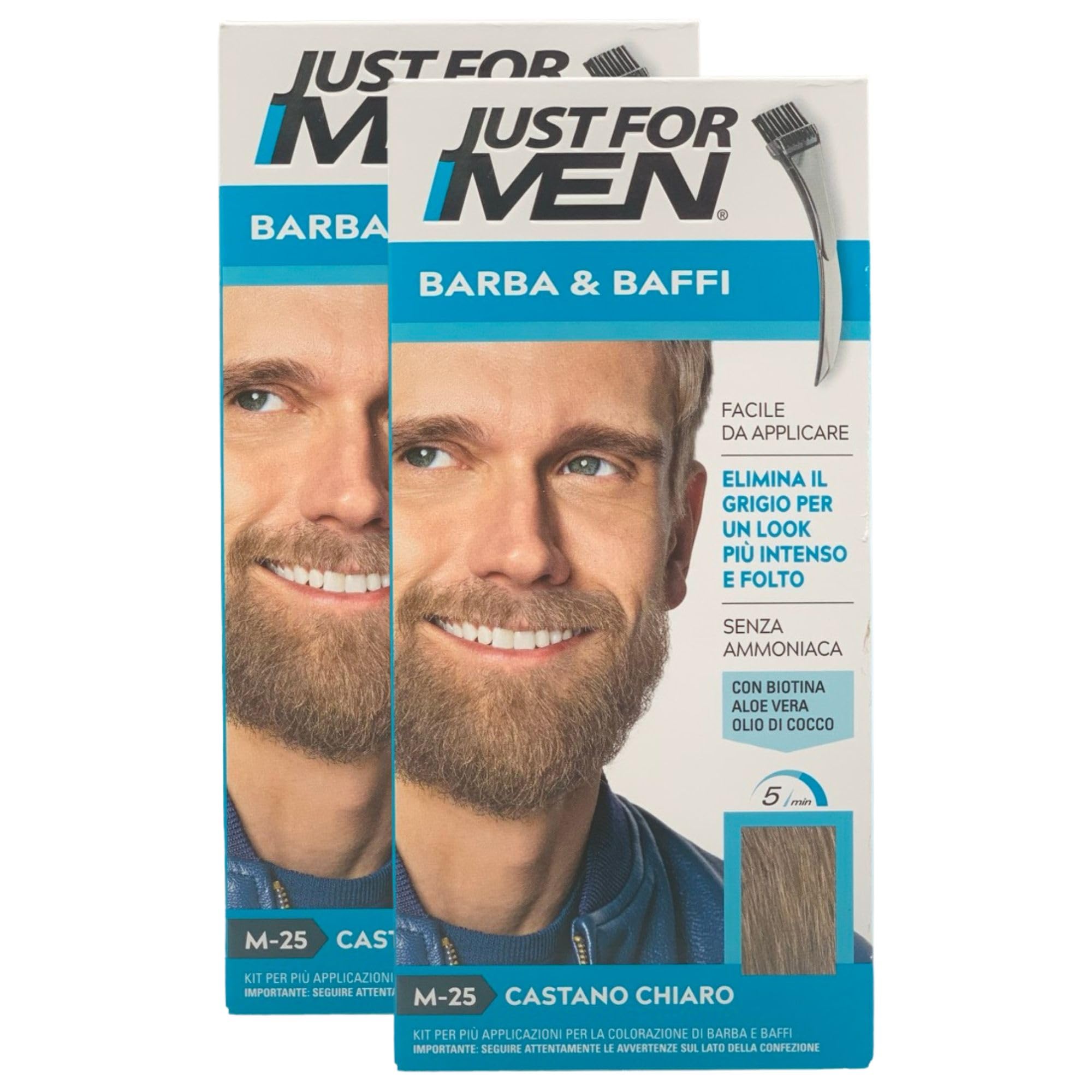 2x Colorazione BARBA & BAFFI, Elimina Il Grigio Per Un Look Più Intenso e Folto. Senza Ammoniaca, Con Biotina, Aloe Vera e Olio di Cocco (M-25 CASTANO CHIARO)