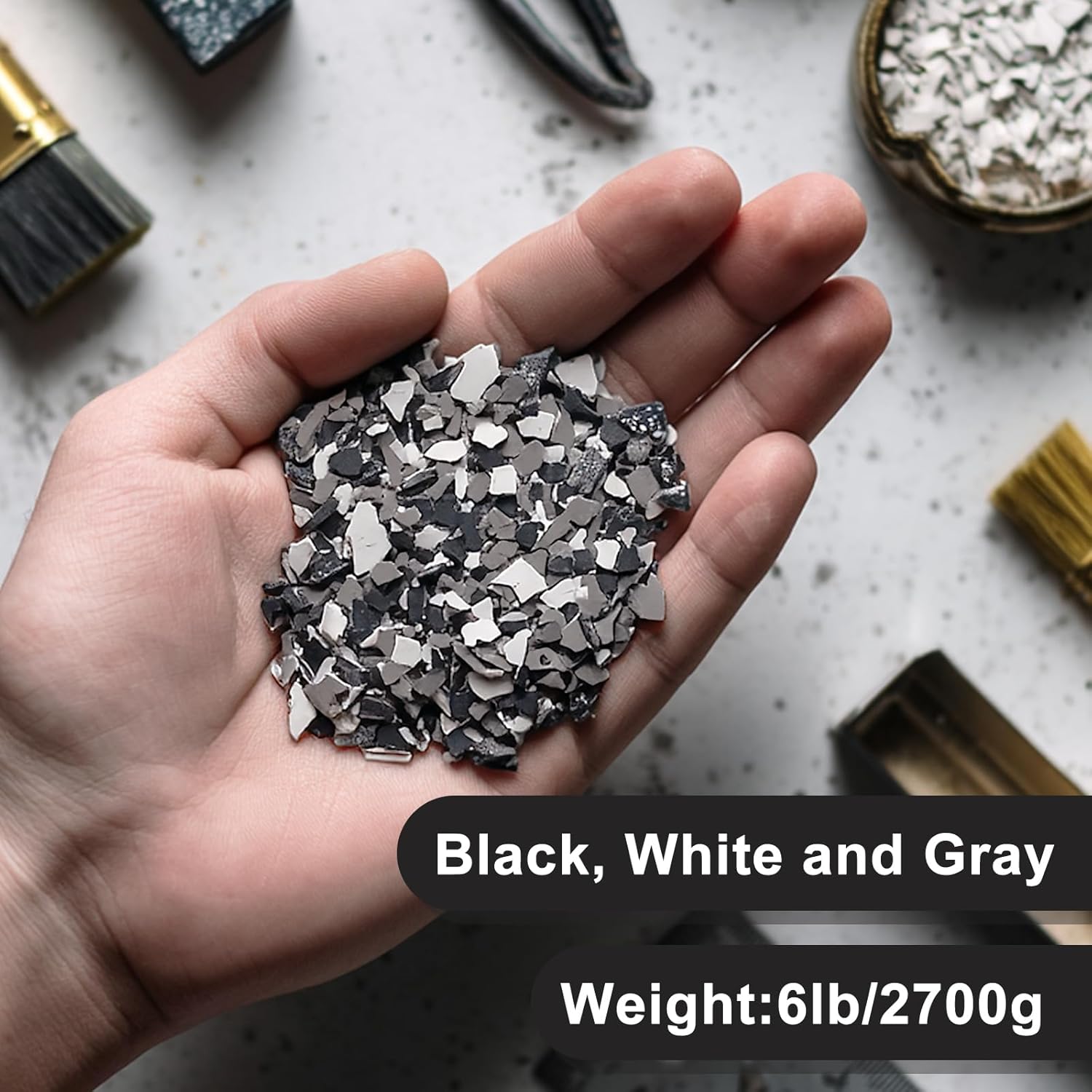 Blend Color Chips for Garage,Epoxy Floor Flakes Concrete Floor Coatings Decorative Paint Flakes for Walls Paint Interior Exterior(6lb,Black,White,Grey)