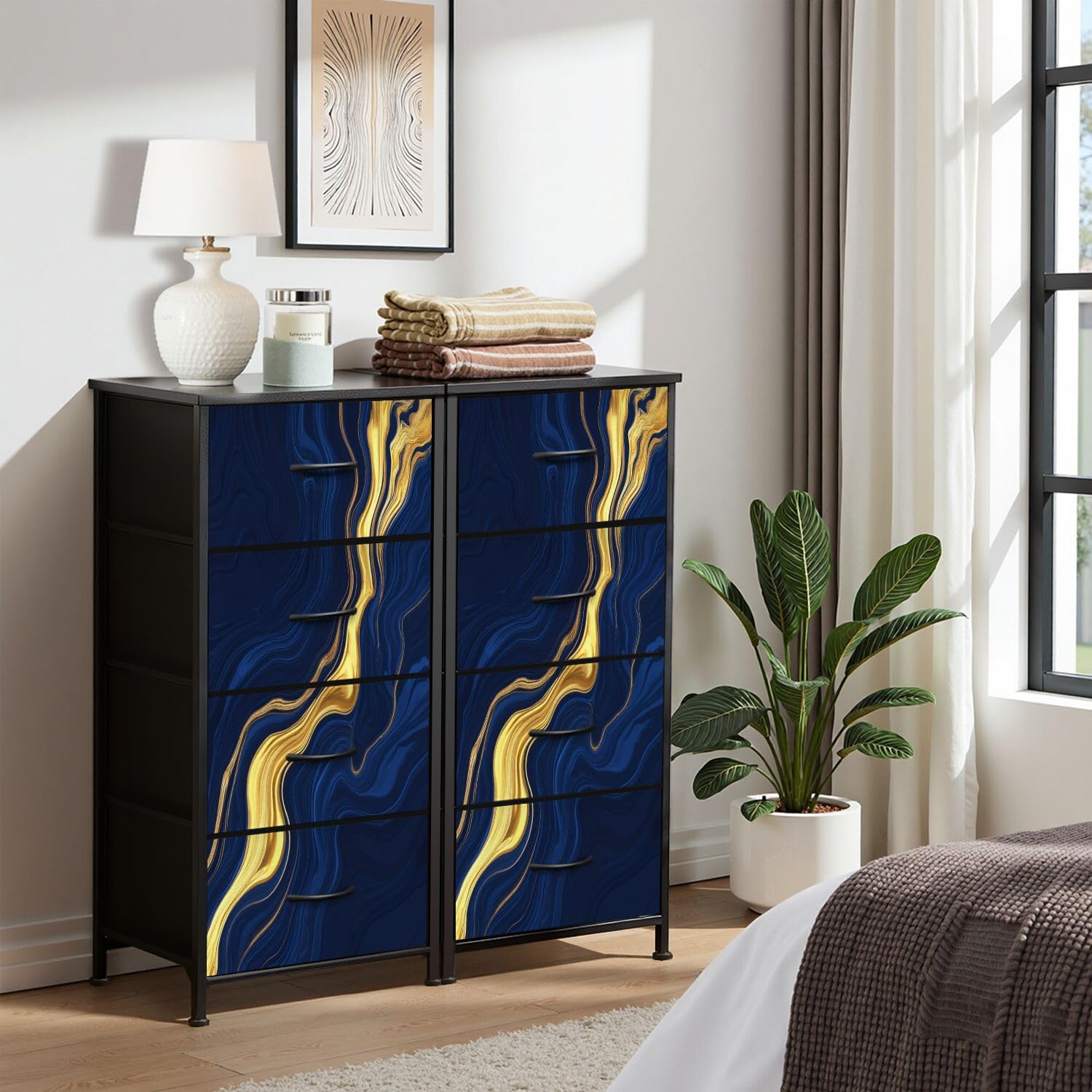 indigo blue dresser Zara Tall Dresser Chest With 5 Drawers, Ash Gray And Indigo Blue Wood Benjara main image 1