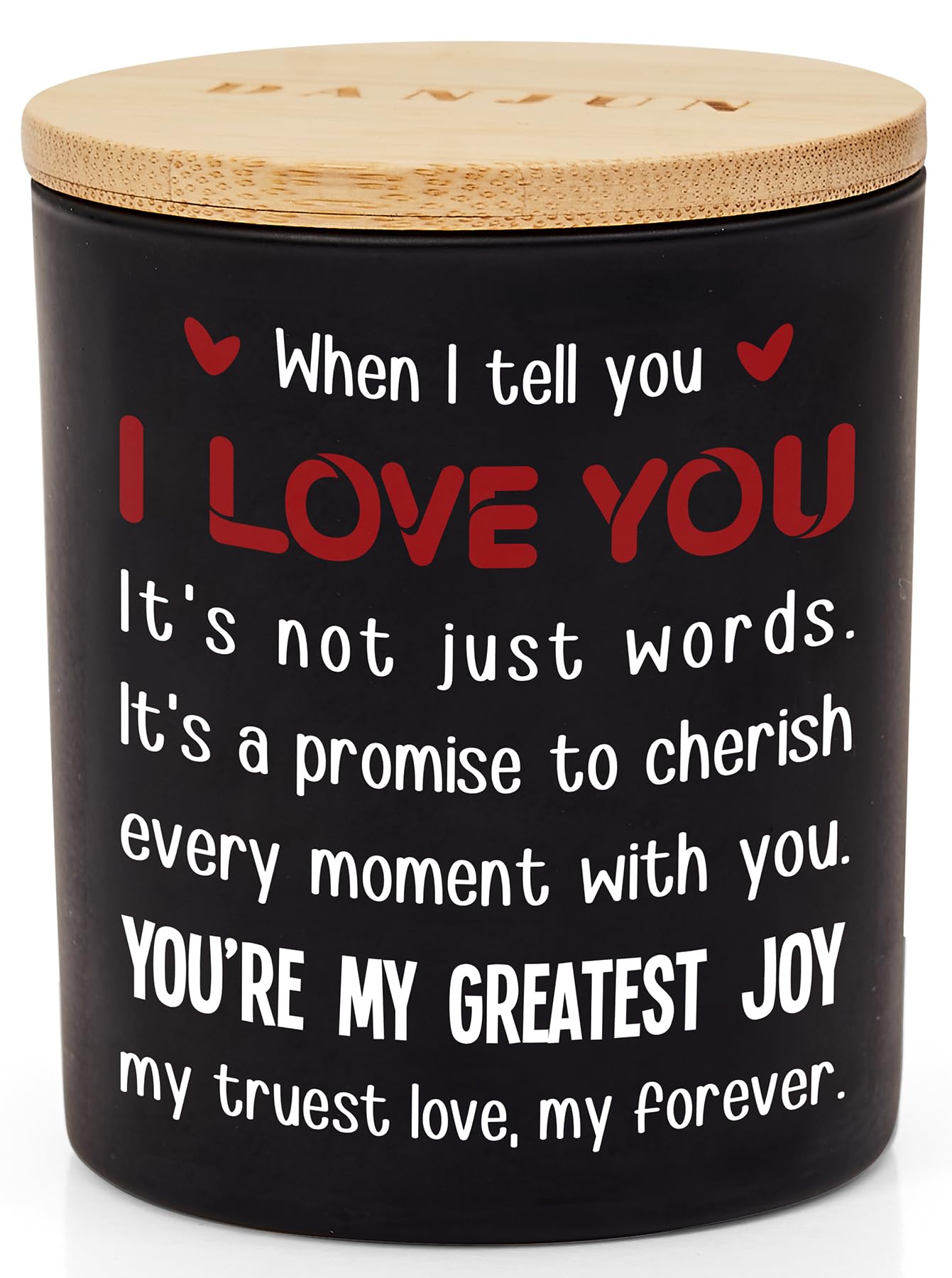 DANJUN - I Love You - for Her or Him - Anniversary or Wedding Gift for Women - Romantic Gifts for Wife & Husband - Wooden Base & Gift Box Included - Vanilla & Lavender Candle