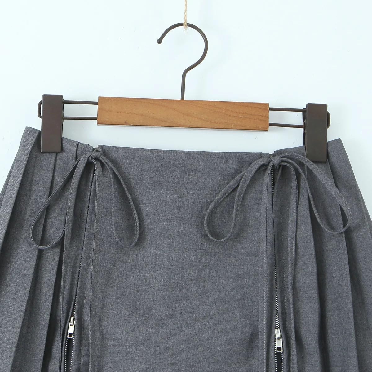 Minigonna da donna a pieghe con coulisse, mini gonna in pizzo con fiocco e cerniera